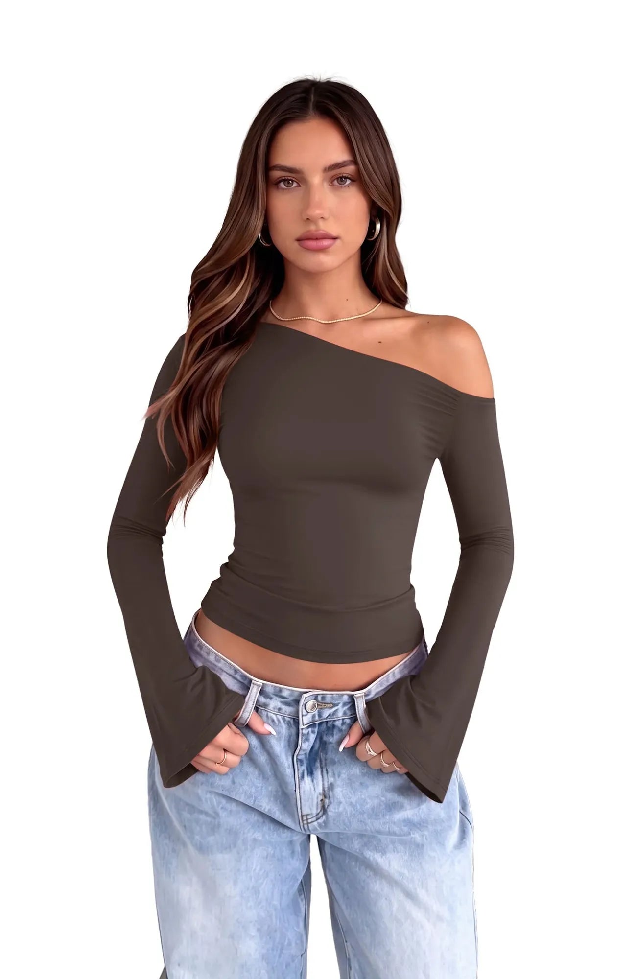 Off Shoulder Bell Long Sleeve-SUUKSESS-SUUKSESS