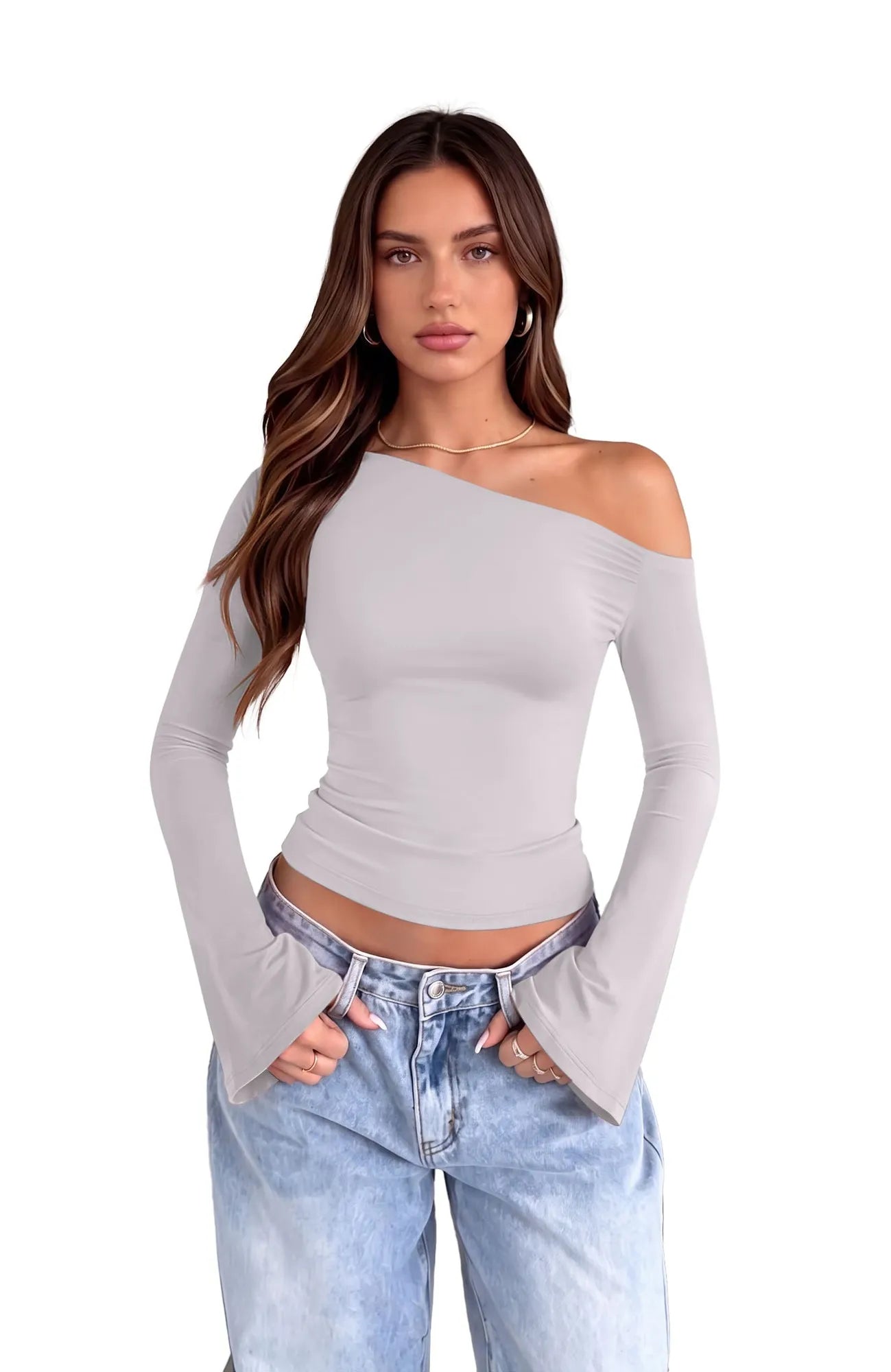 Off Shoulder Bell Long Sleeve-SUUKSESS-SUUKSESS