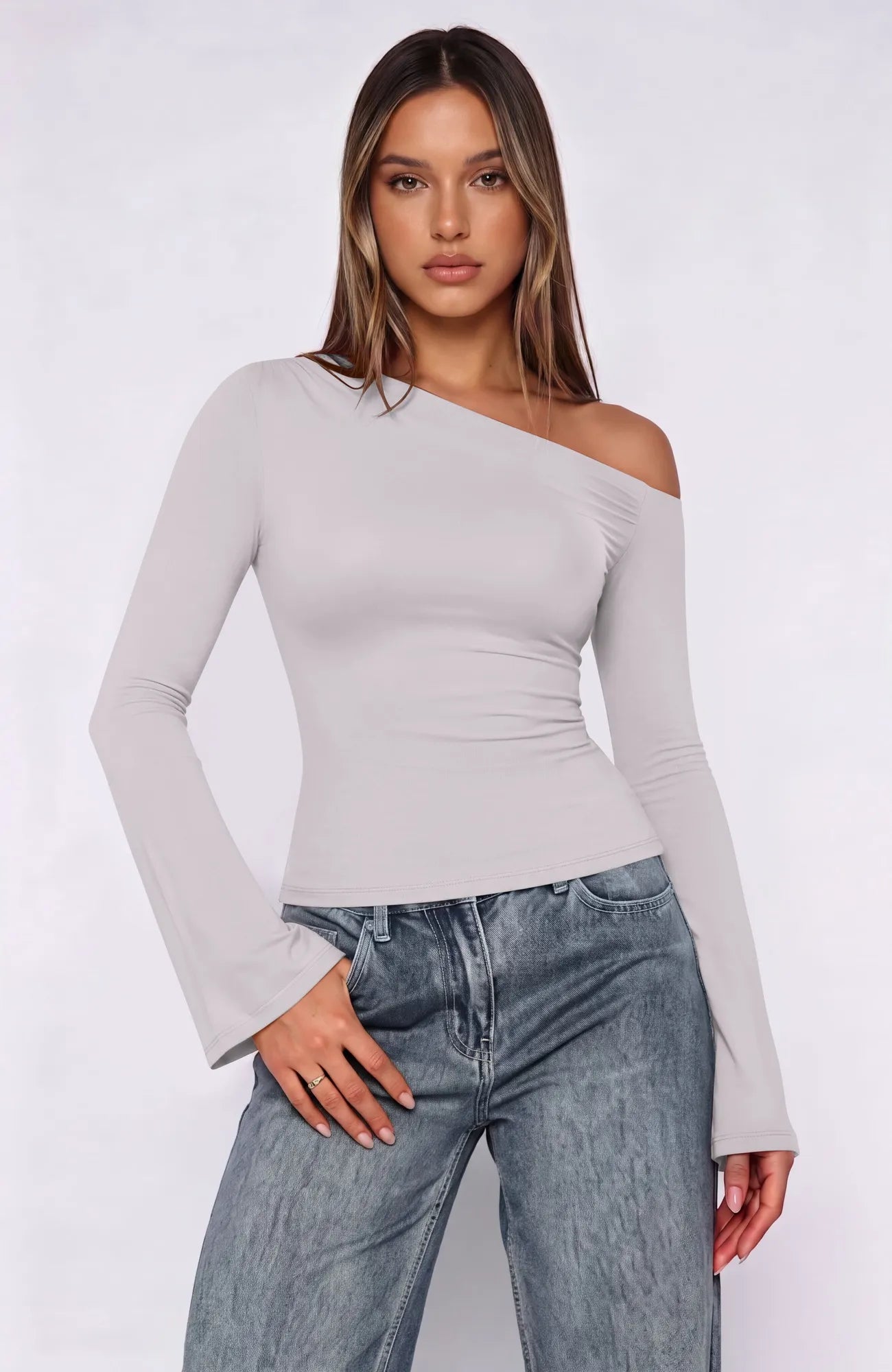 Off Shoulder Bell Long Sleeve-SUUKSESS-SUUKSESS