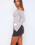 Off Shoulder Bell Long Sleeve-SUUKSESS-SUUKSESS