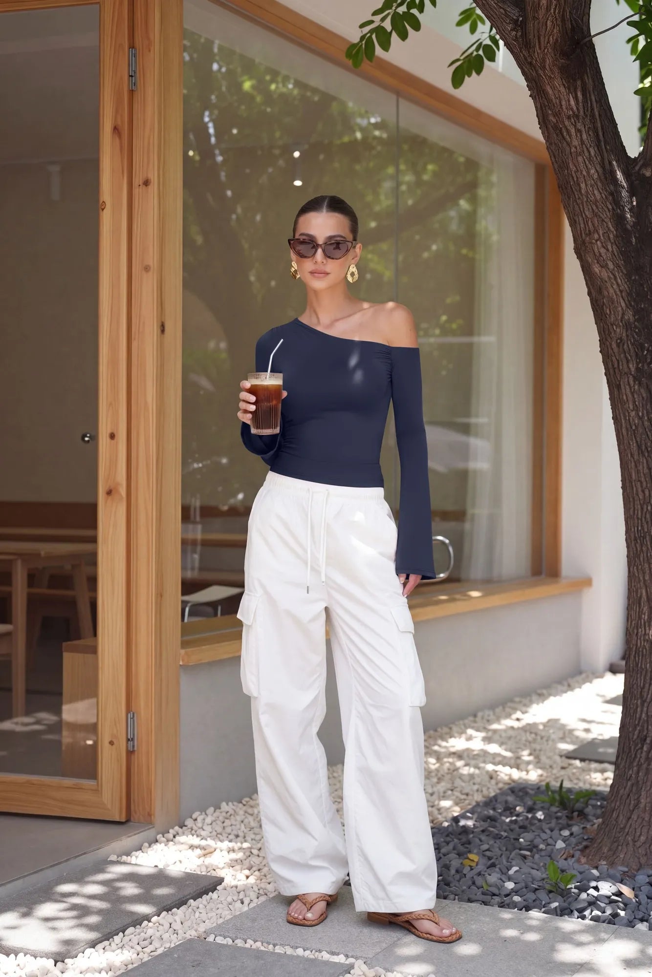 Off Shoulder Bell Long Sleeve-SUUKSESS-Navy-XS-SUUKSESS