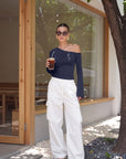 Off Shoulder Bell Long Sleeve-SUUKSESS-Navy-XS-SUUKSESS