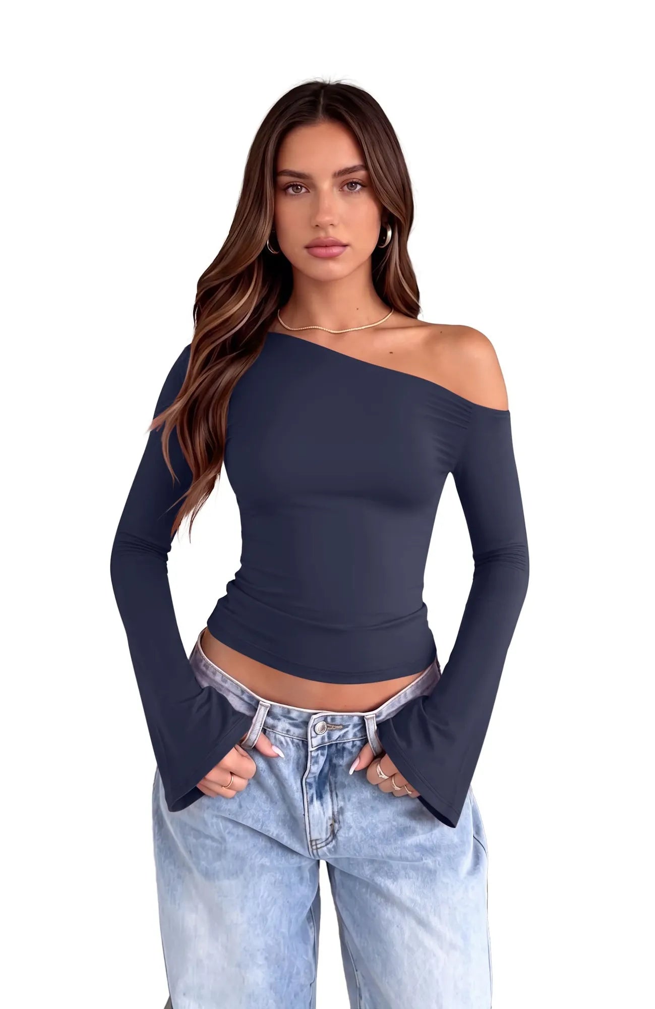 Off Shoulder Bell Long Sleeve-SUUKSESS-SUUKSESS