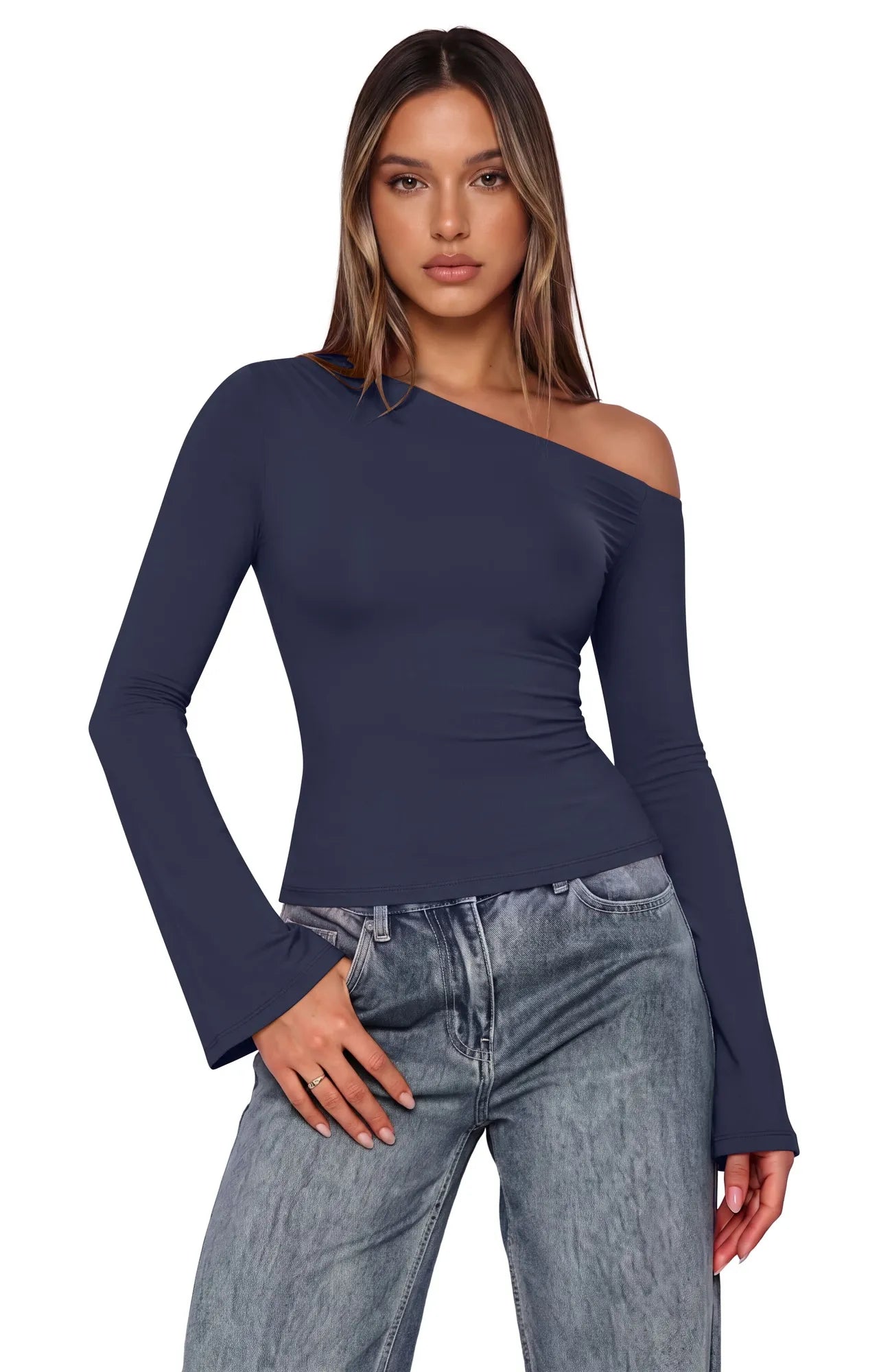 Off Shoulder Bell Long Sleeve-SUUKSESS-SUUKSESS