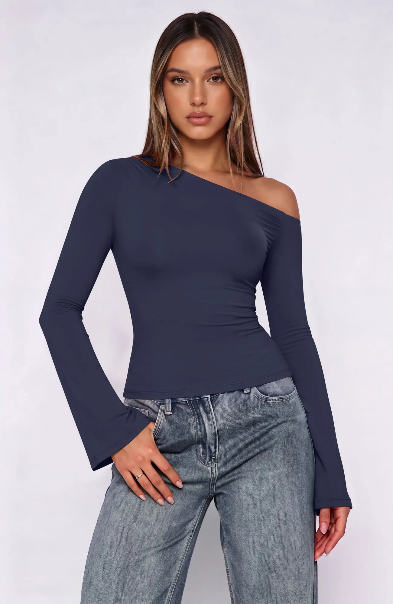 Off Shoulder Bell Long Sleeve-SUUKSESS-SUUKSESS