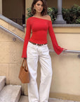 Off Shoulder Bell Long Sleeve-SUUKSESS-Red-XS-SUUKSESS
