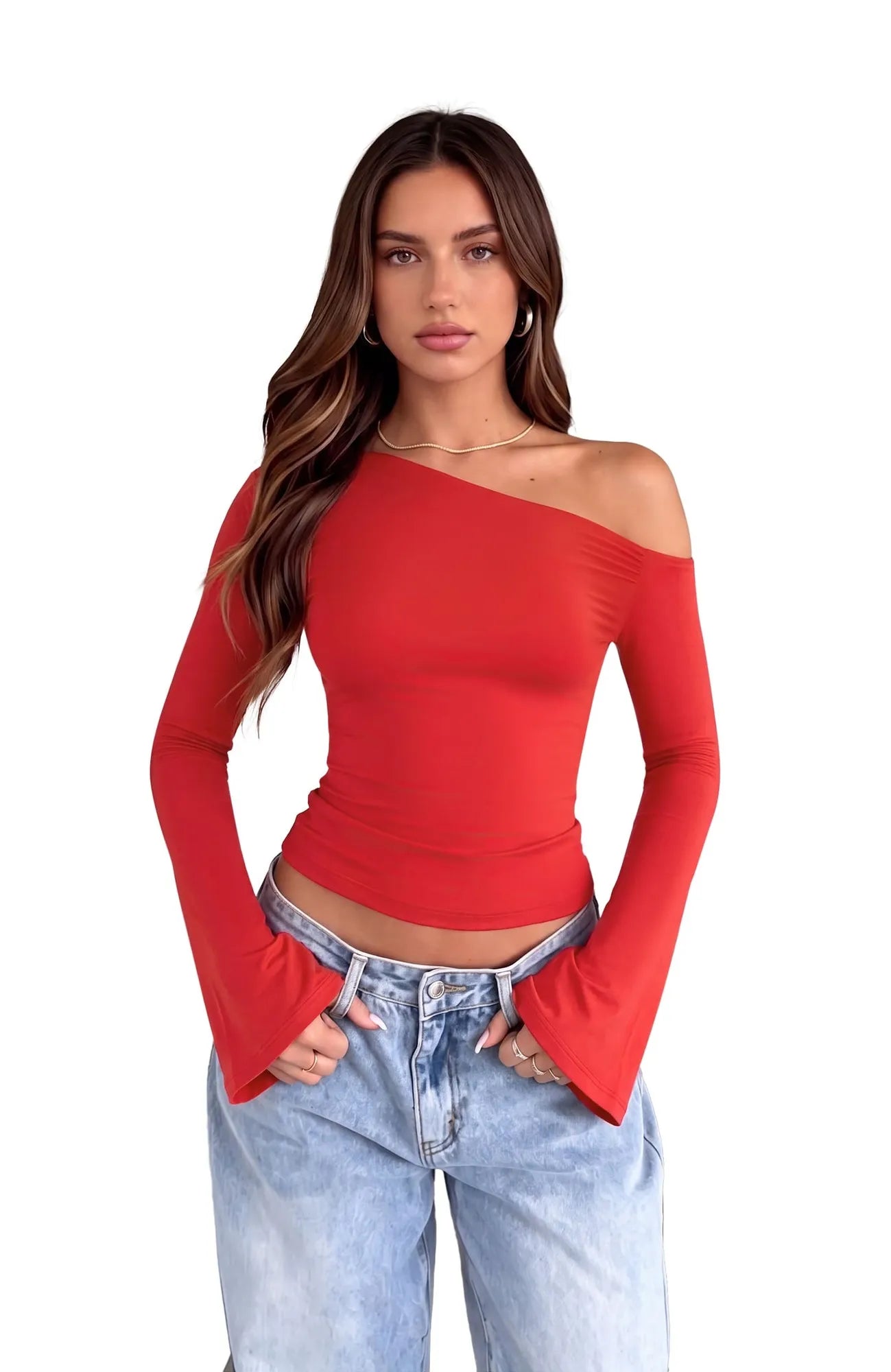 Off Shoulder Bell Long Sleeve-SUUKSESS-SUUKSESS