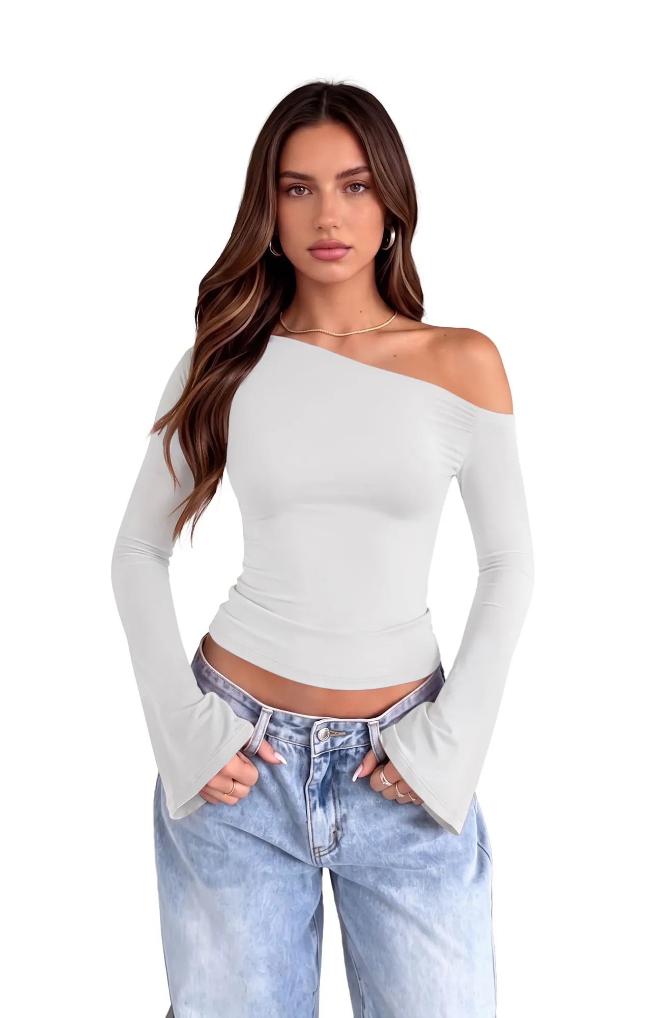 Off Shoulder Bell Long Sleeve-SUUKSESS-SUUKSESS