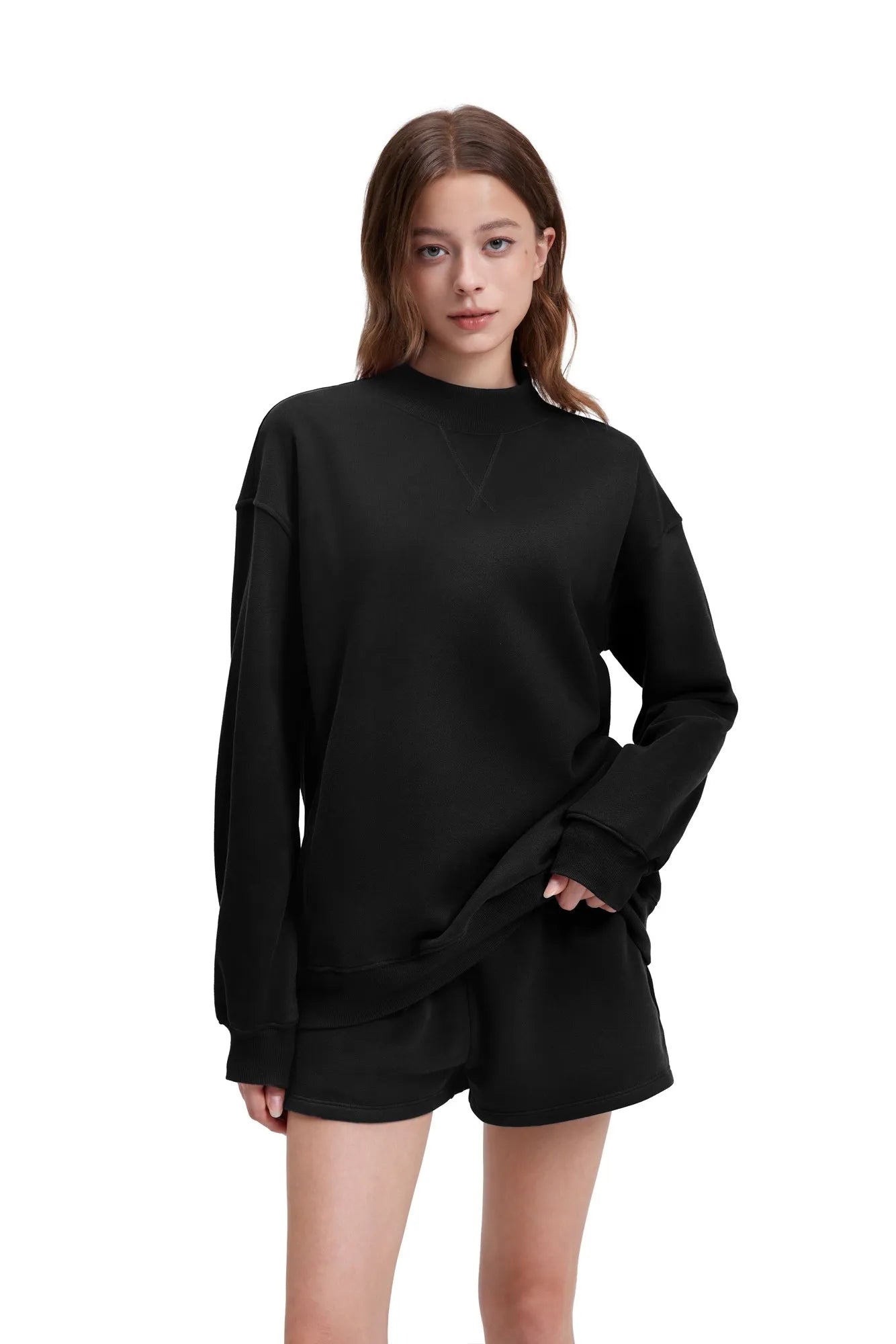 Mock Neck Oversized Sweatshirts-SUUKSESS-Jet Black-XS-SUUKSESS
