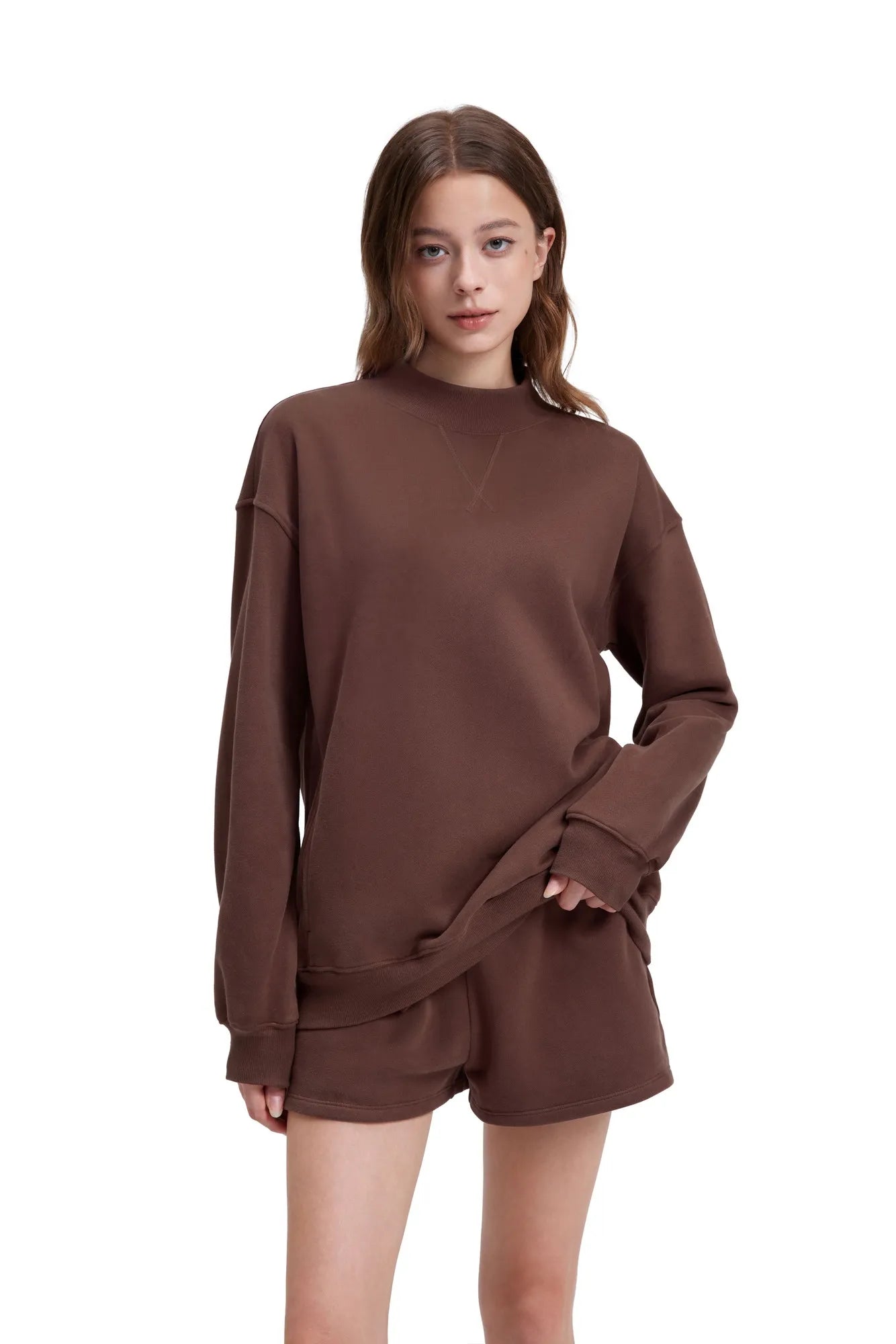 Mock Neck Oversized Sweatshirts-SUUKSESS-Coco Brown-XS-SUUKSESS