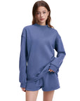 Mock Neck Oversized Sweatshirts-SUUKSESS-Slate Blue-XS-SUUKSESS