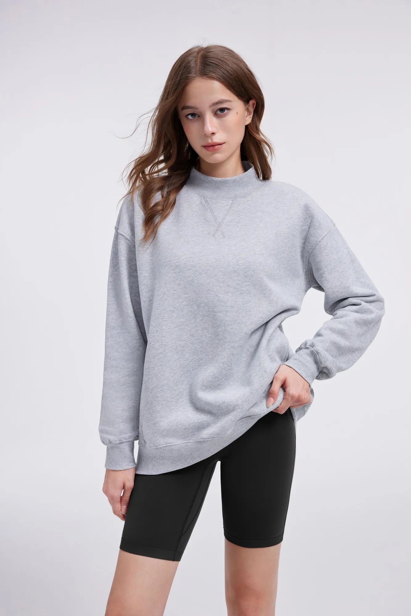 Mock Neck Oversized Sweatshirts-SUUKSESS-SUUKSESS