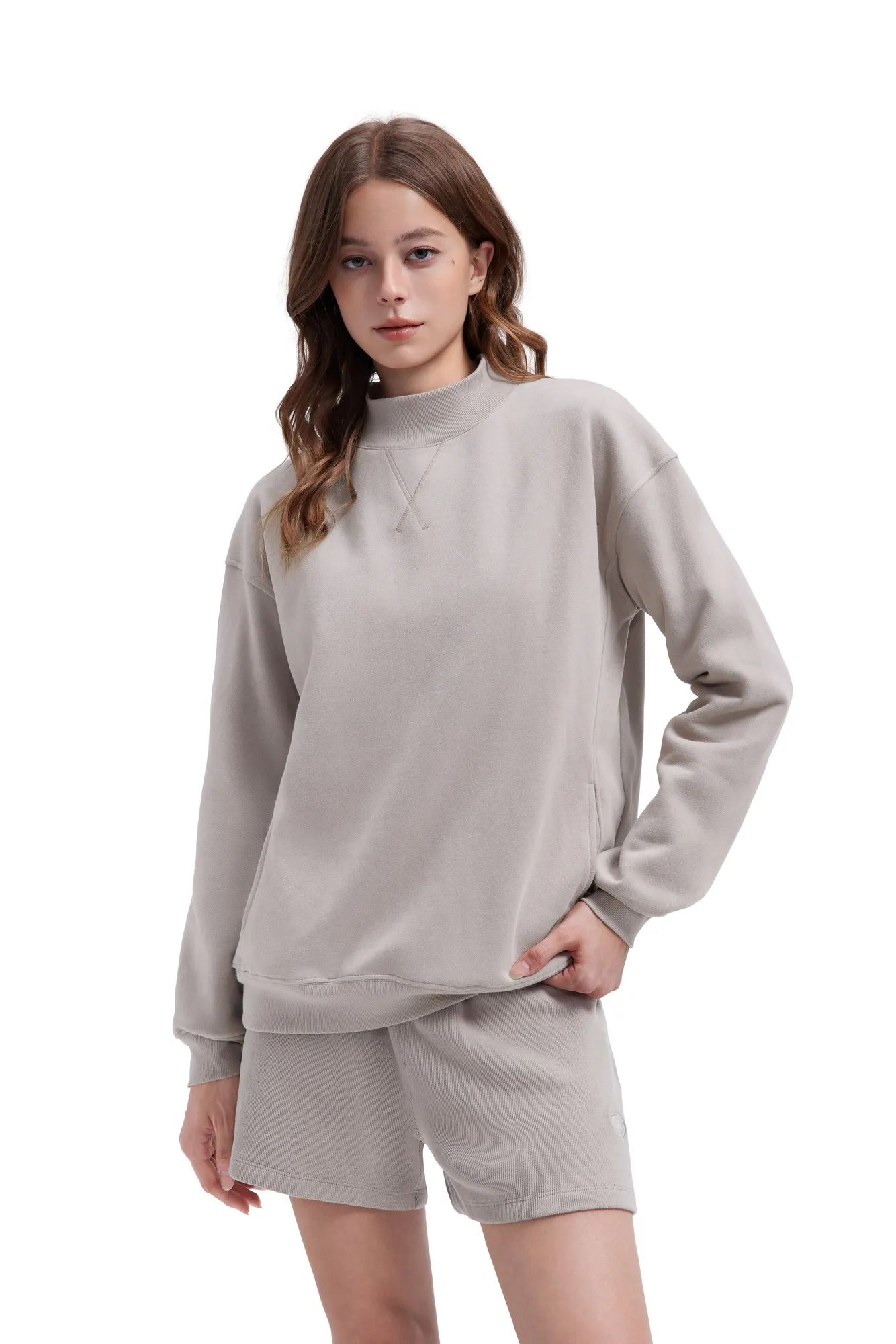 Mock Neck Oversized Sweatshirts-SUUKSESS-Taupe-XS-SUUKSESS