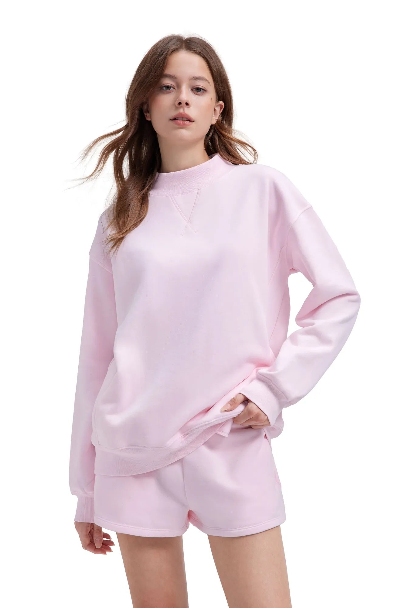 Mock Neck Oversized Sweatshirts-SUUKSESS-Powder Pink-XS-SUUKSESS
