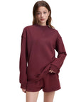 Mock Neck Oversized Sweatshirts-SUUKSESS-Wine Red-XS-SUUKSESS