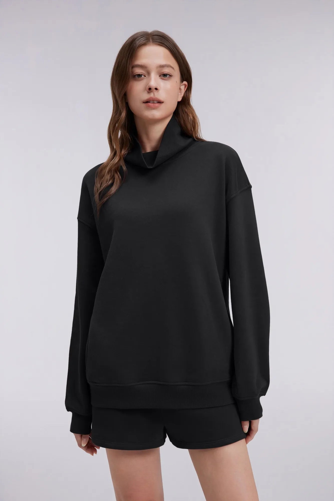 Mock Neck Sweatshirt Fleece-SUUKSESS-Black-XS-SUUKSESS