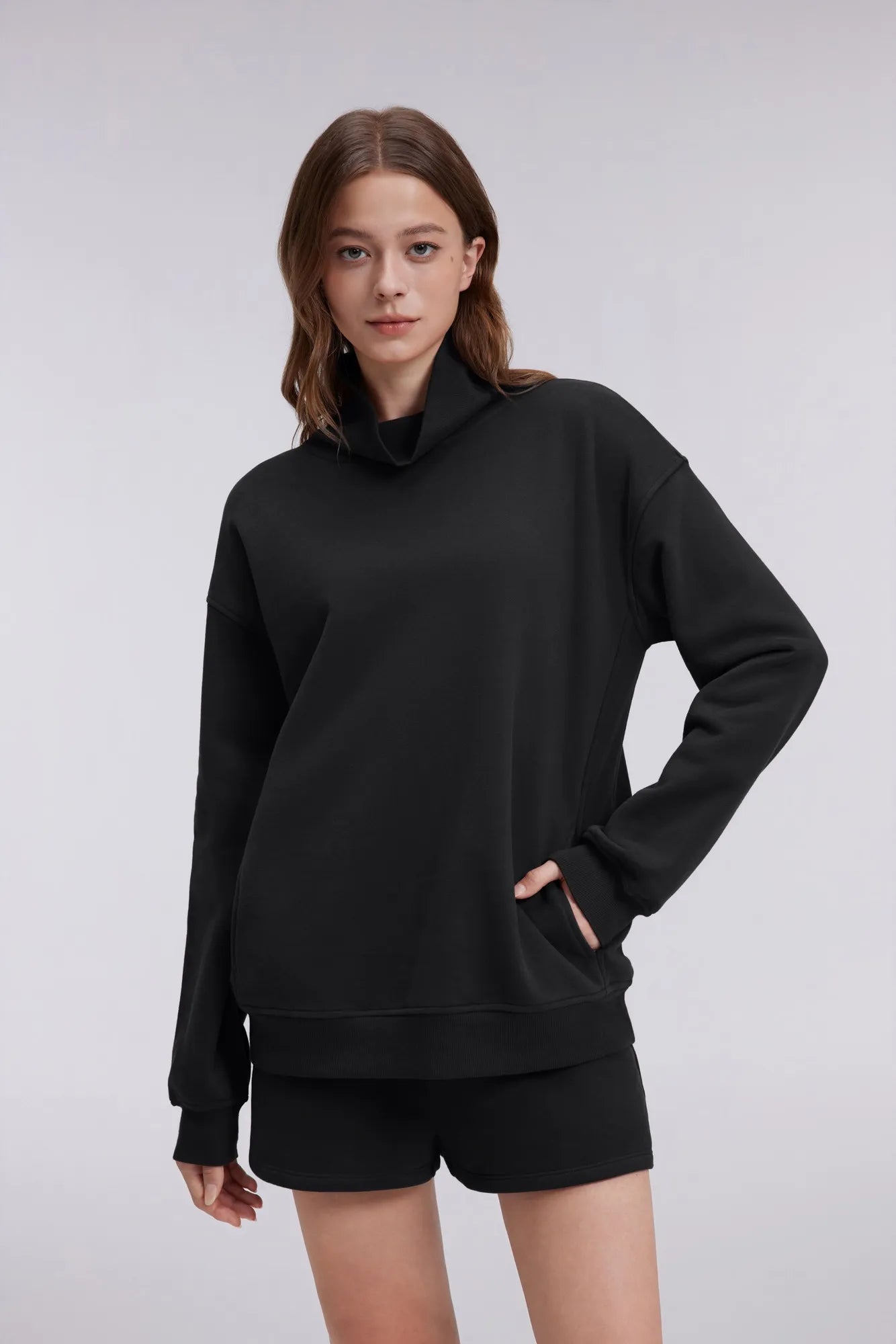 Mock Neck Sweatshirt Fleece-SUUKSESS-SUUKSESS
