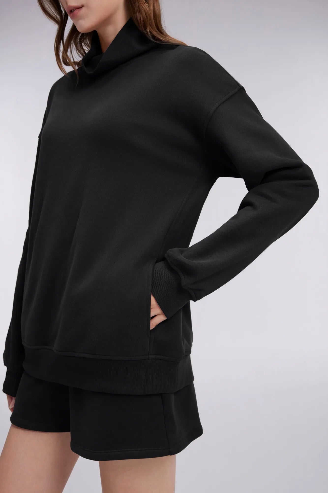 Mock Neck Sweatshirt Fleece-SUUKSESS-SUUKSESS