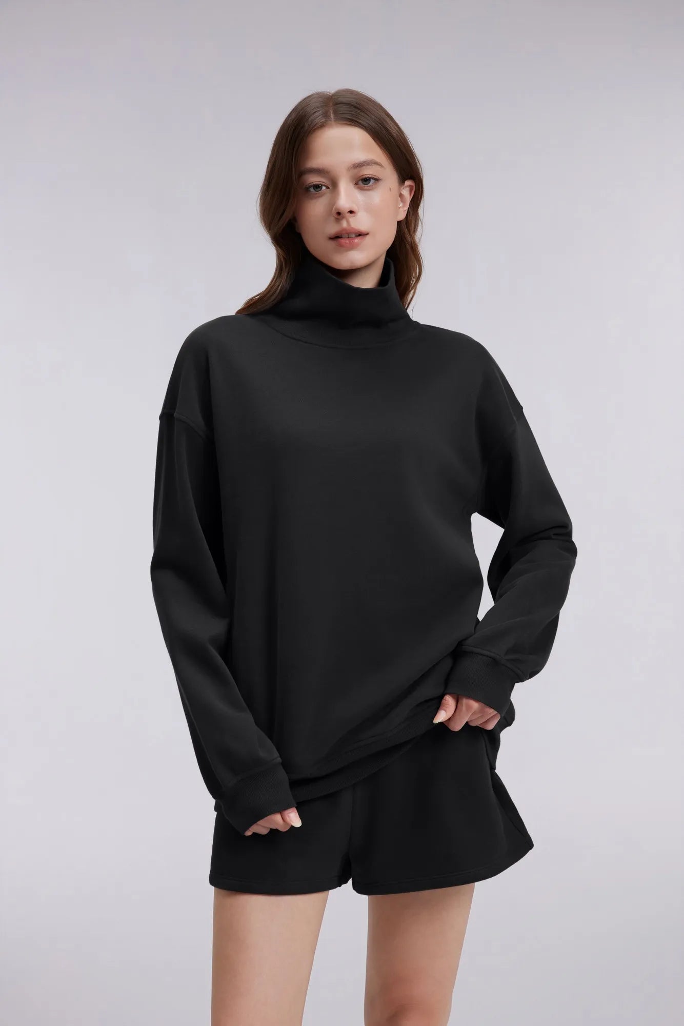 Mock Neck Sweatshirt Fleece-SUUKSESS-SUUKSESS