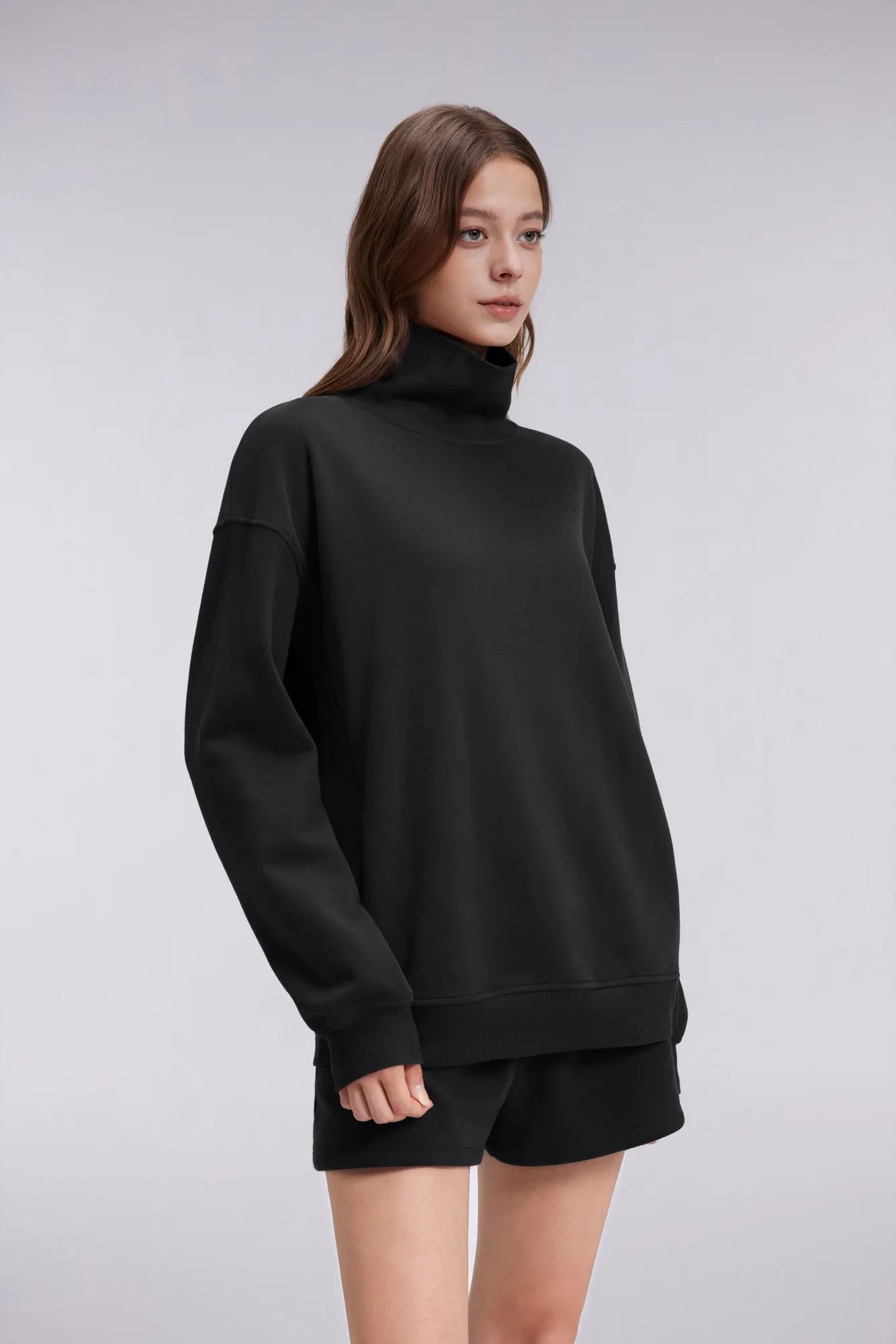 Mock Neck Sweatshirt Fleece-SUUKSESS-SUUKSESS
