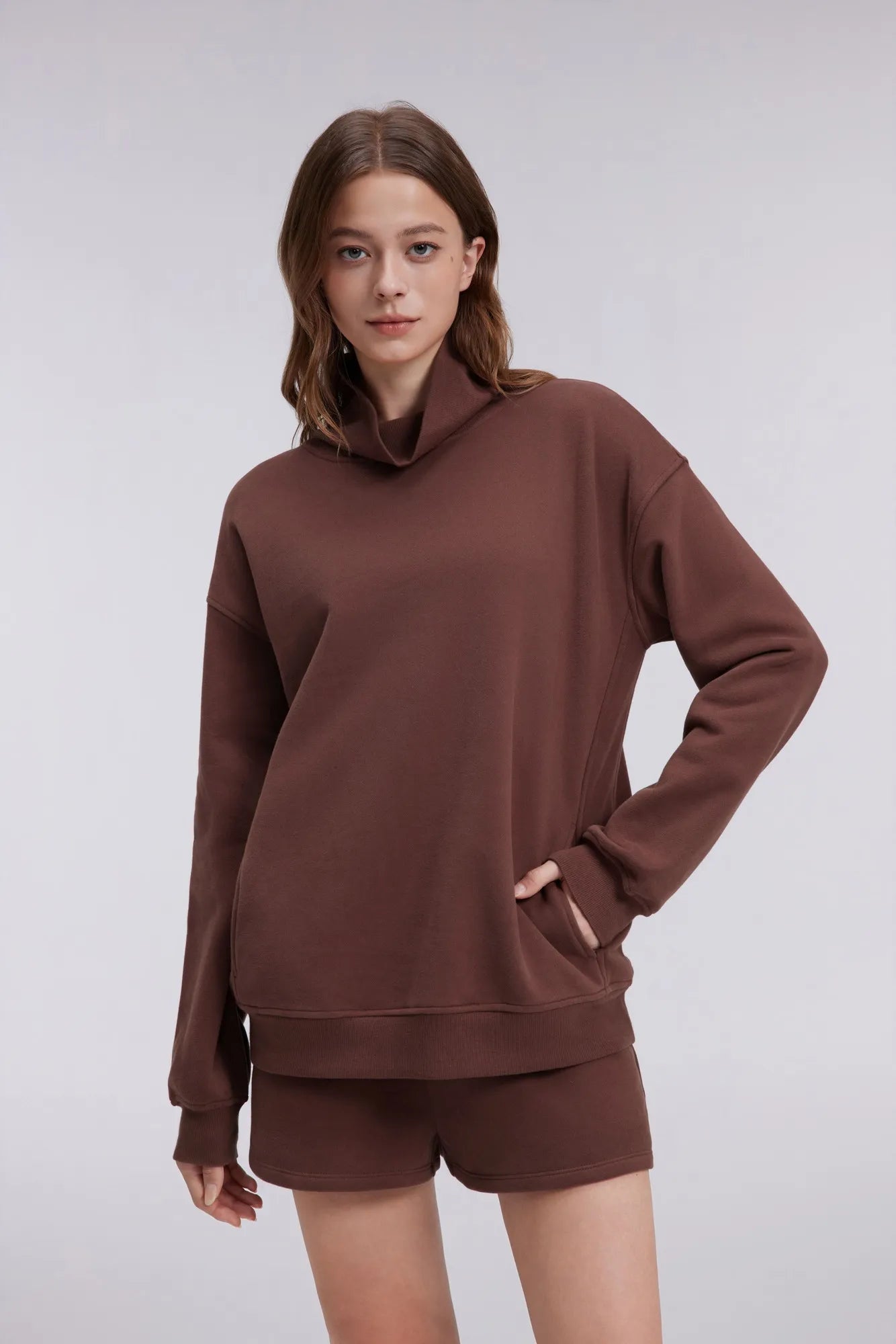 Mock Neck Sweatshirt Fleece-SUUKSESS-SUUKSESS