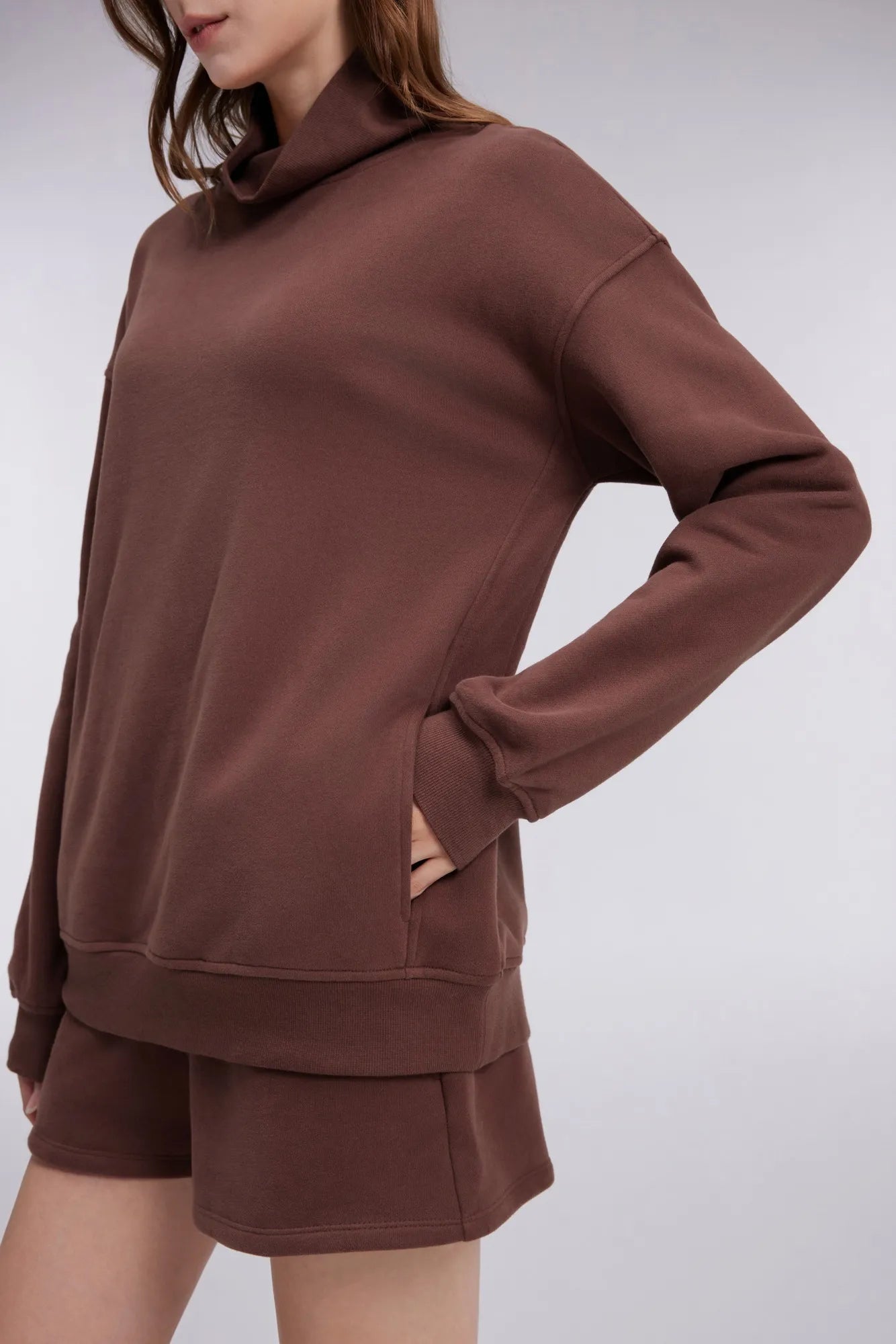 Mock Neck Sweatshirt Fleece-SUUKSESS-SUUKSESS