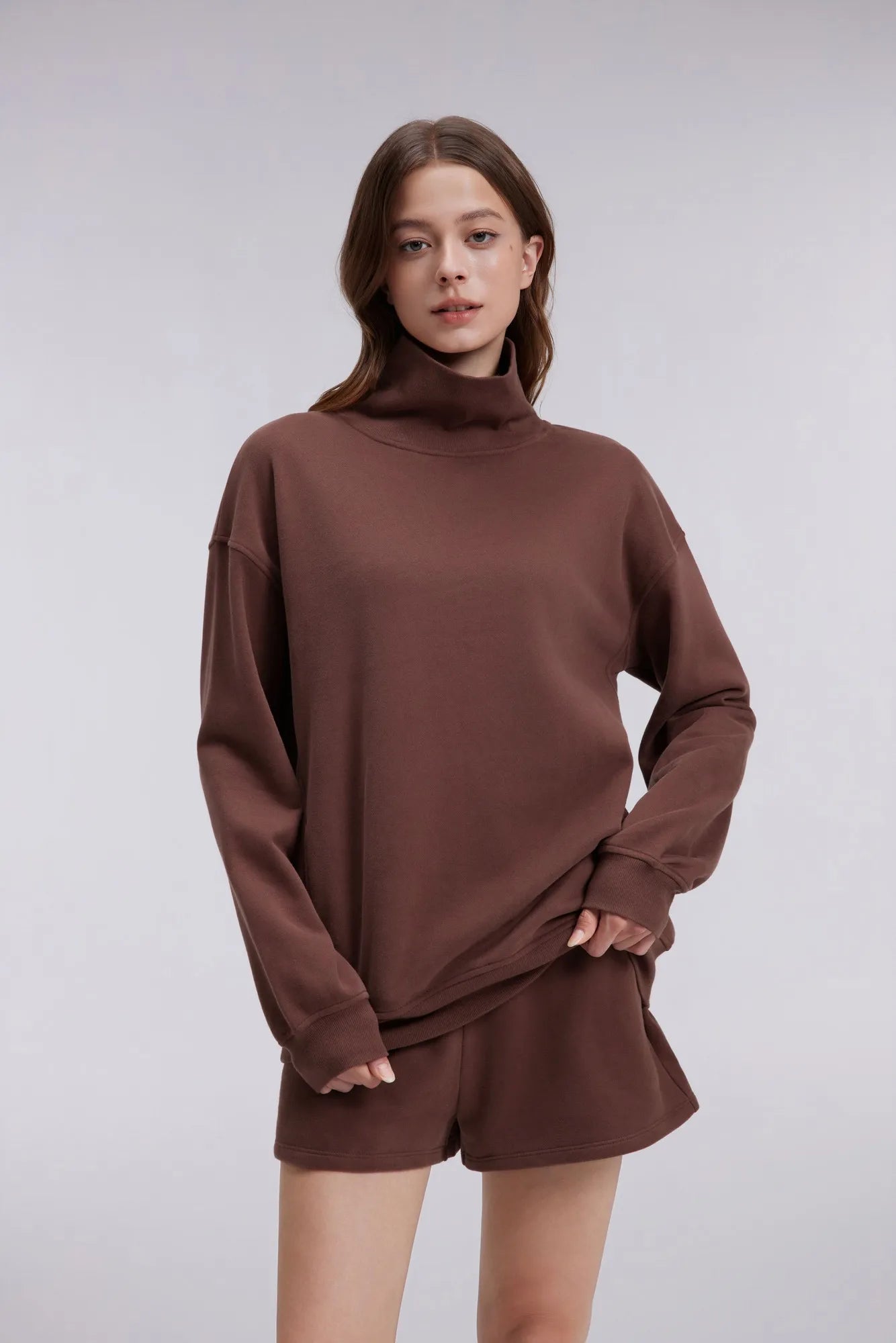 Mock Neck Sweatshirt Fleece-SUUKSESS-SUUKSESS