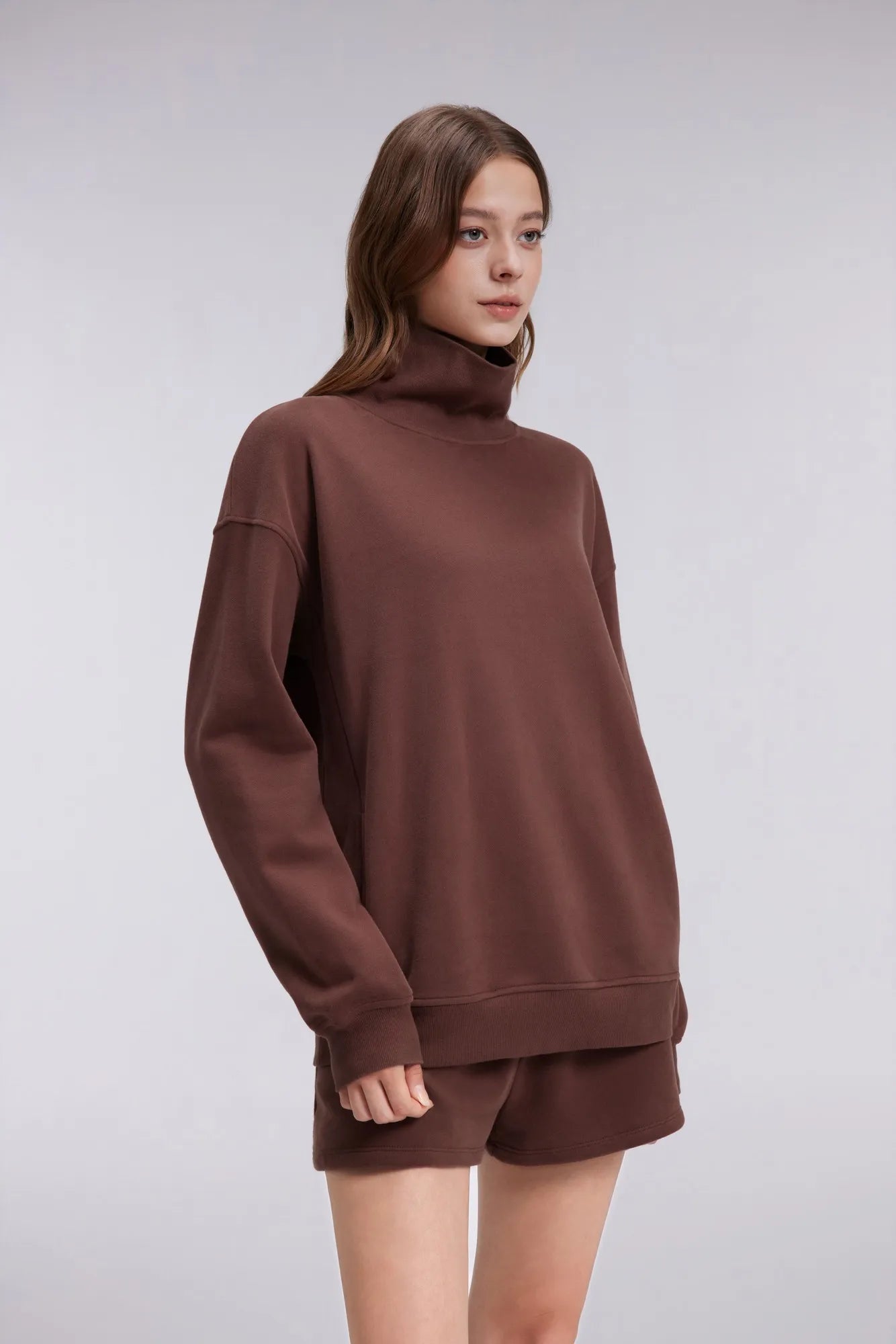 Mock Neck Sweatshirt Fleece-SUUKSESS-SUUKSESS