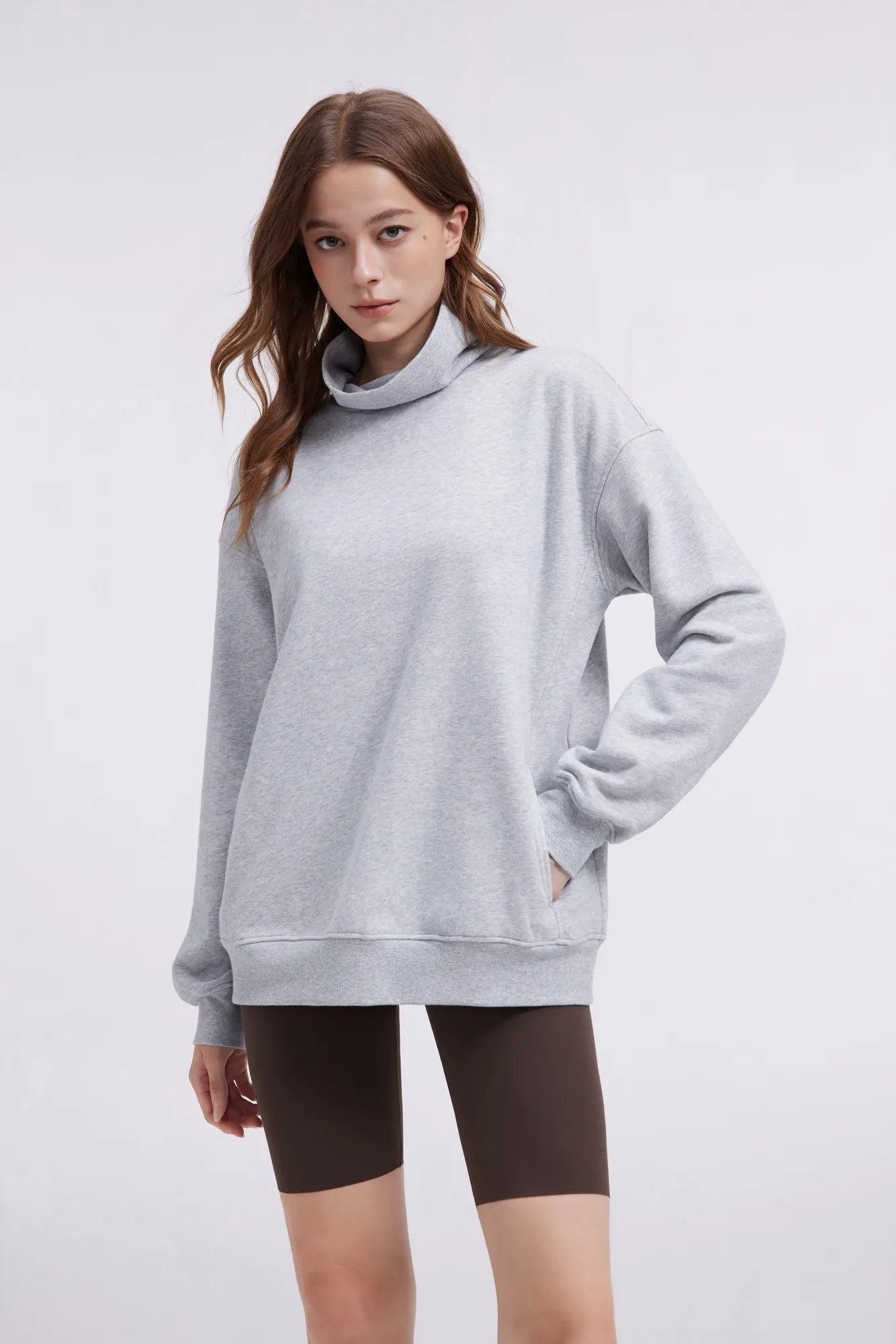 Mock Neck Sweatshirt Fleece-SUUKSESS-SUUKSESS
