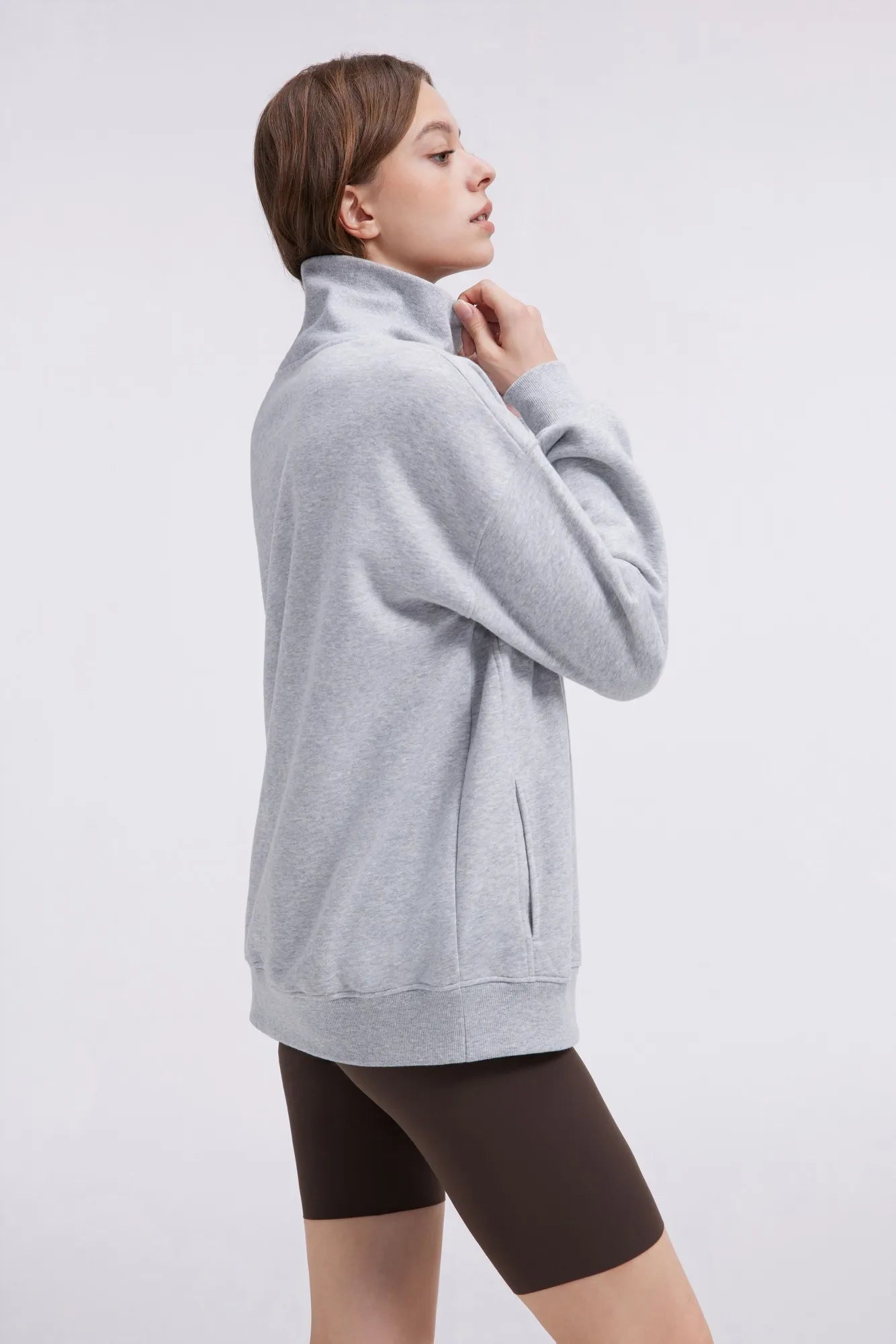 Mock Neck Sweatshirt Fleece-SUUKSESS-SUUKSESS