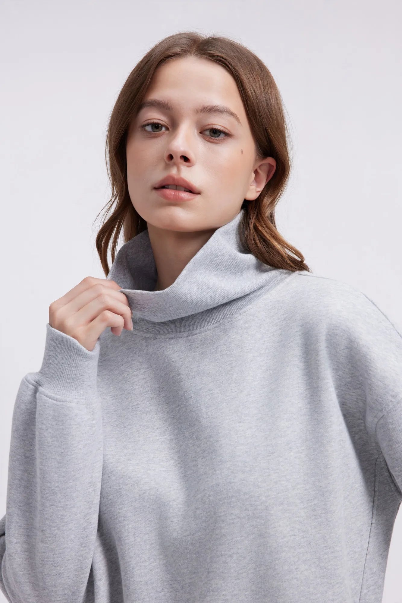 Mock Neck Sweatshirt Fleece-SUUKSESS-SUUKSESS