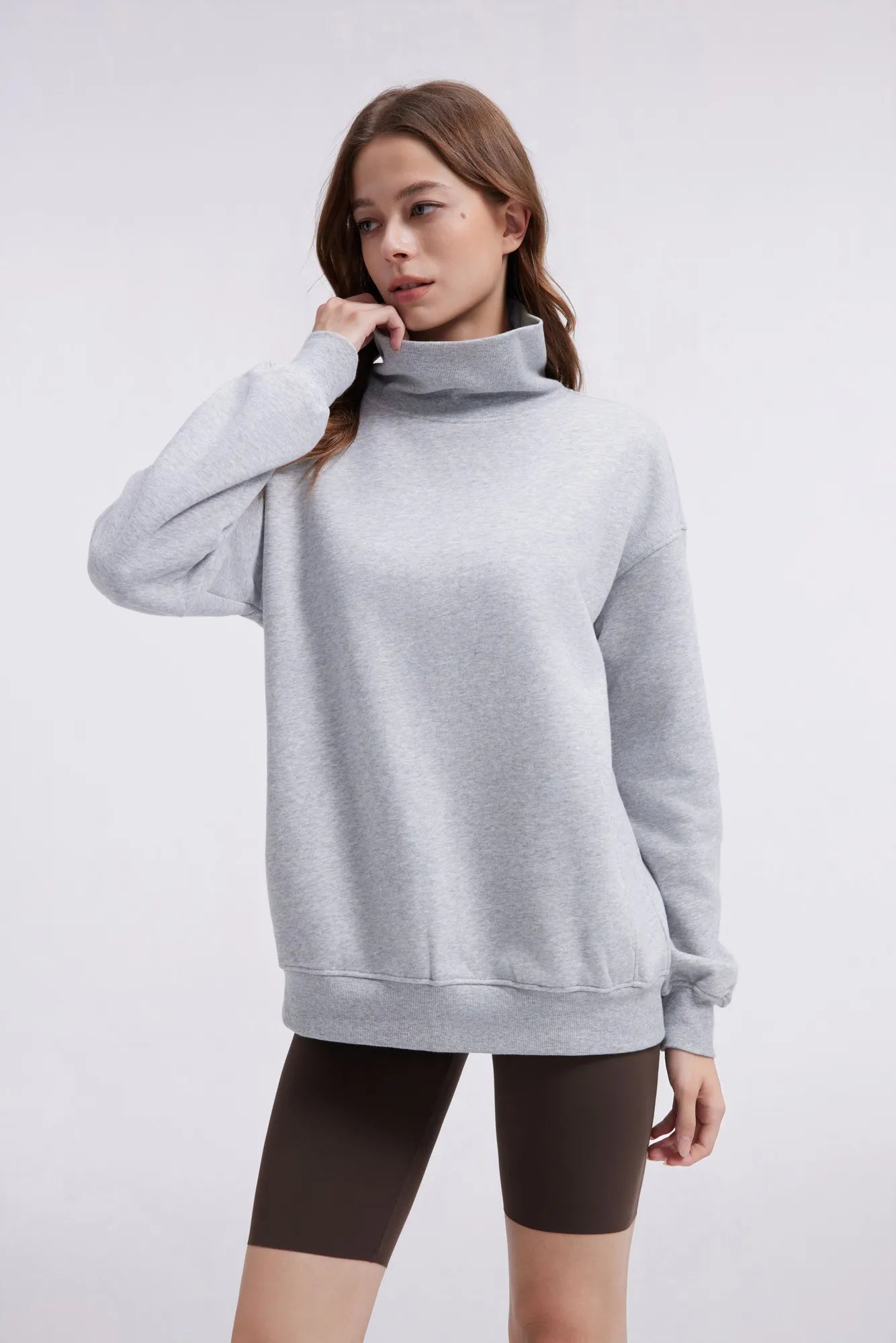 Mock Neck Sweatshirt Fleece-SUUKSESS-SUUKSESS