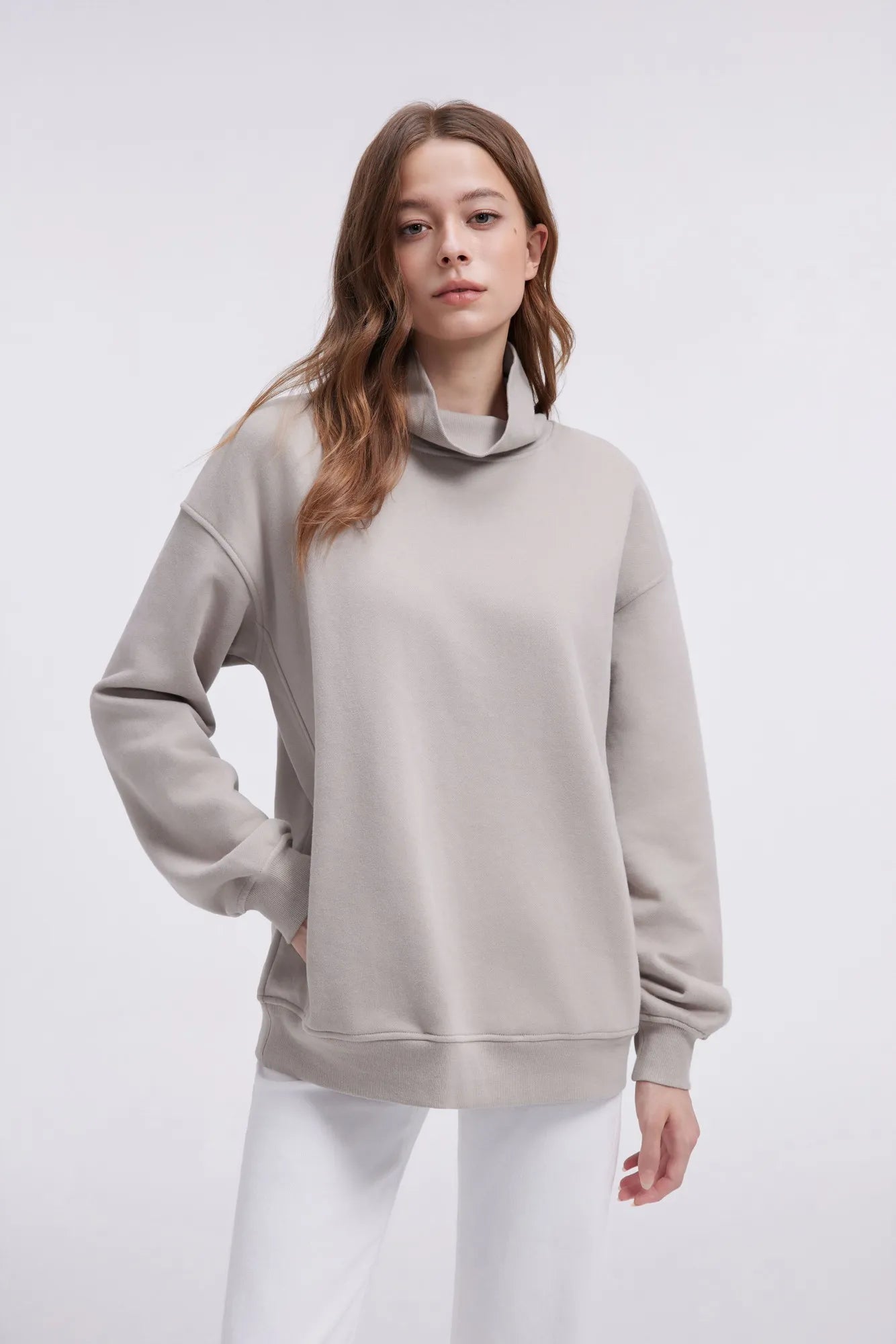 Mock Neck Sweatshirt Fleece-SUUKSESS-SUUKSESS