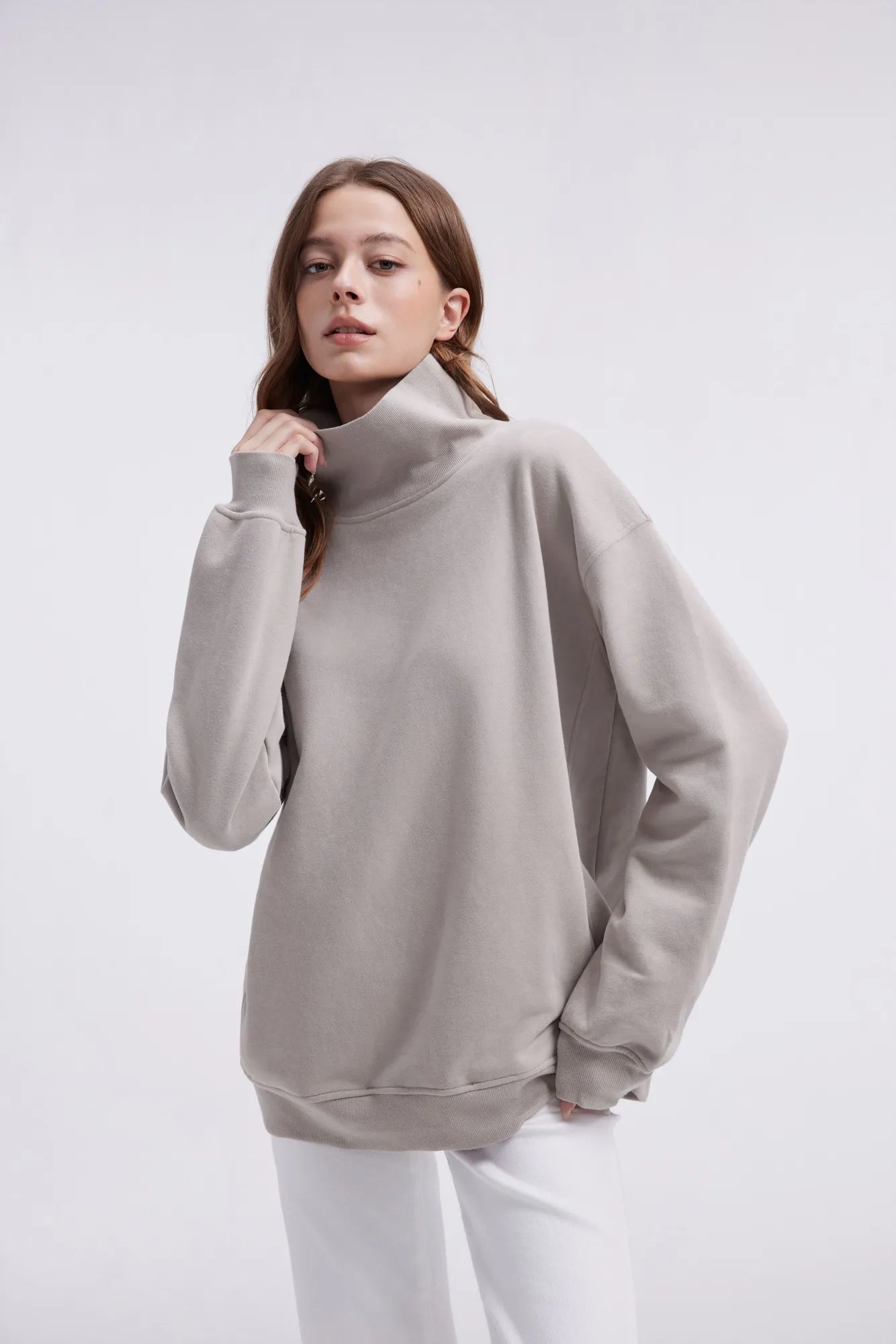 Mock Neck Sweatshirt Fleece-SUUKSESS-SUUKSESS
