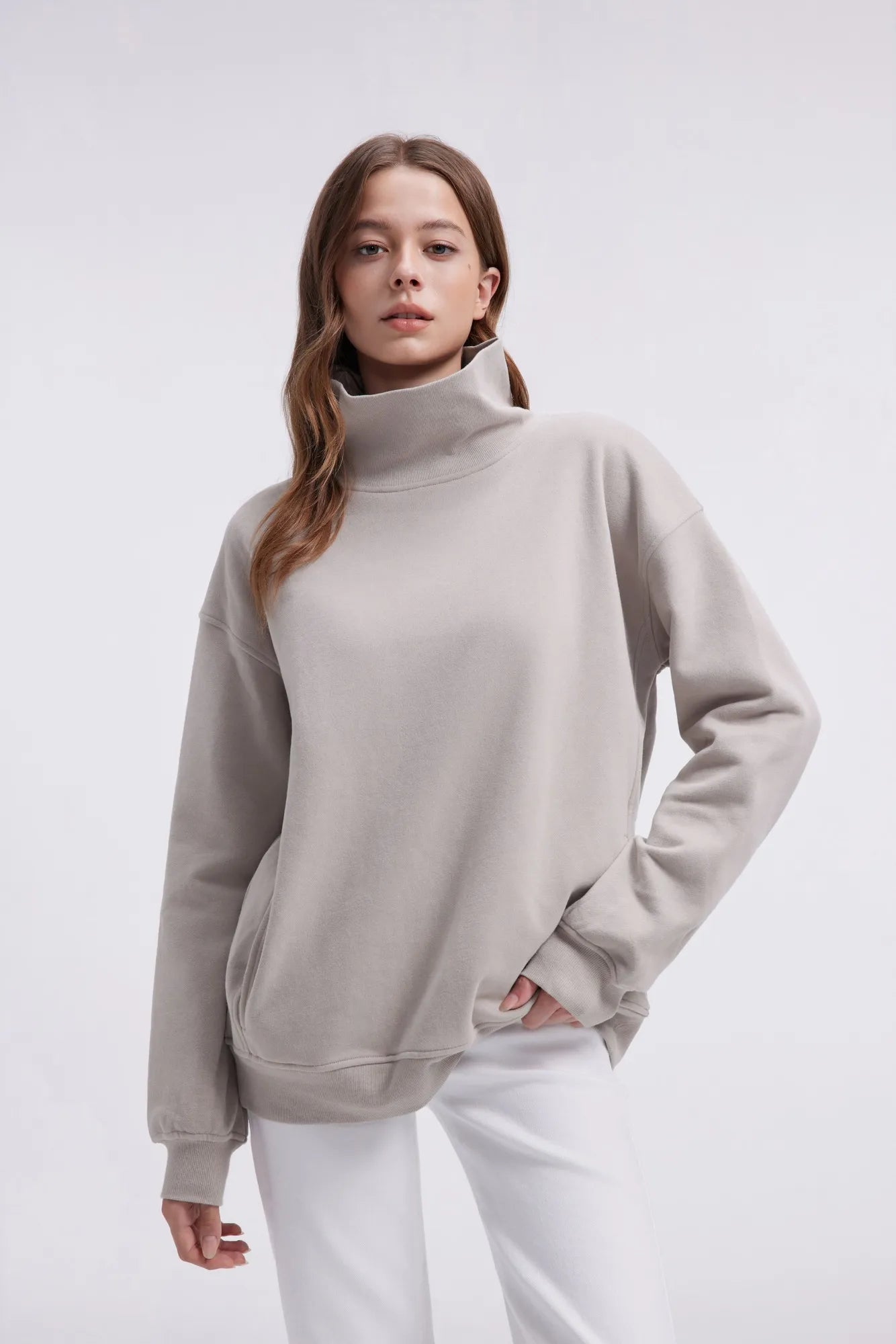 Mock Neck Sweatshirt Fleece-SUUKSESS-SUUKSESS