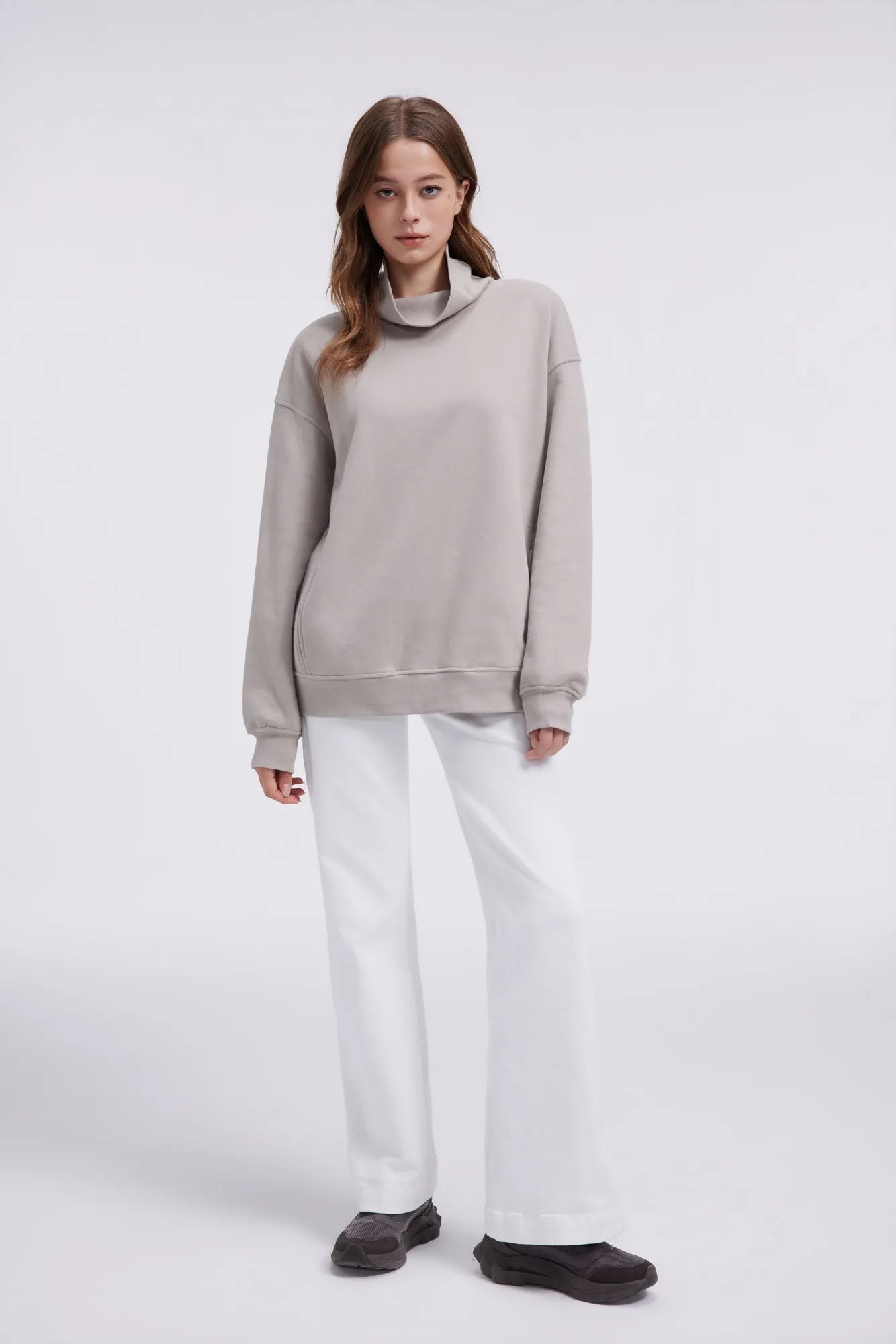 Mock Neck Sweatshirt Fleece-SUUKSESS-SUUKSESS