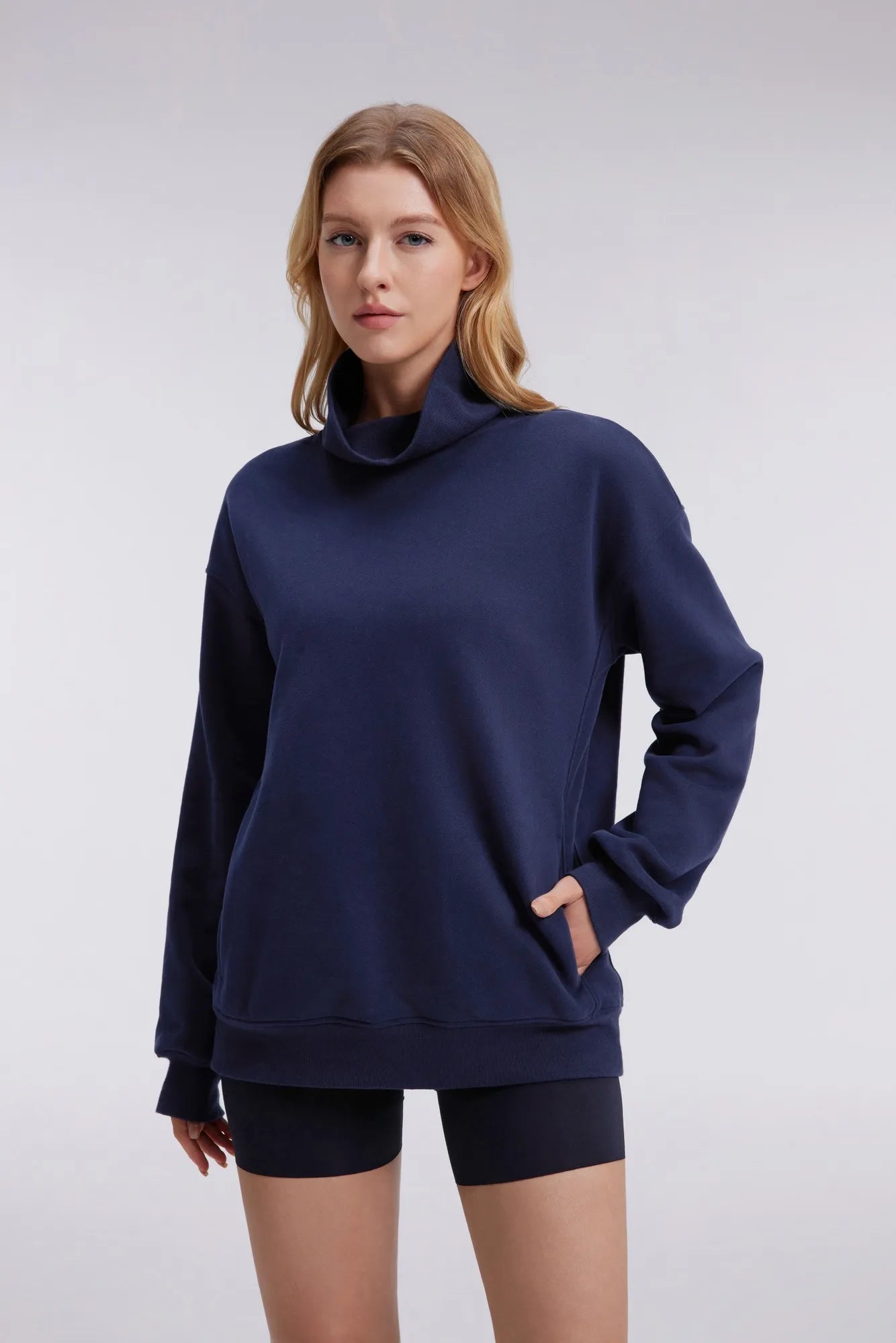 Mock Neck Sweatshirt Fleece-SUUKSESS-SUUKSESS