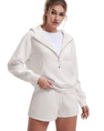 Gold Half Zip up Cotton Hoodies Sweatshirt-SUUKSESS-Apricot-XS-SUUKSESS