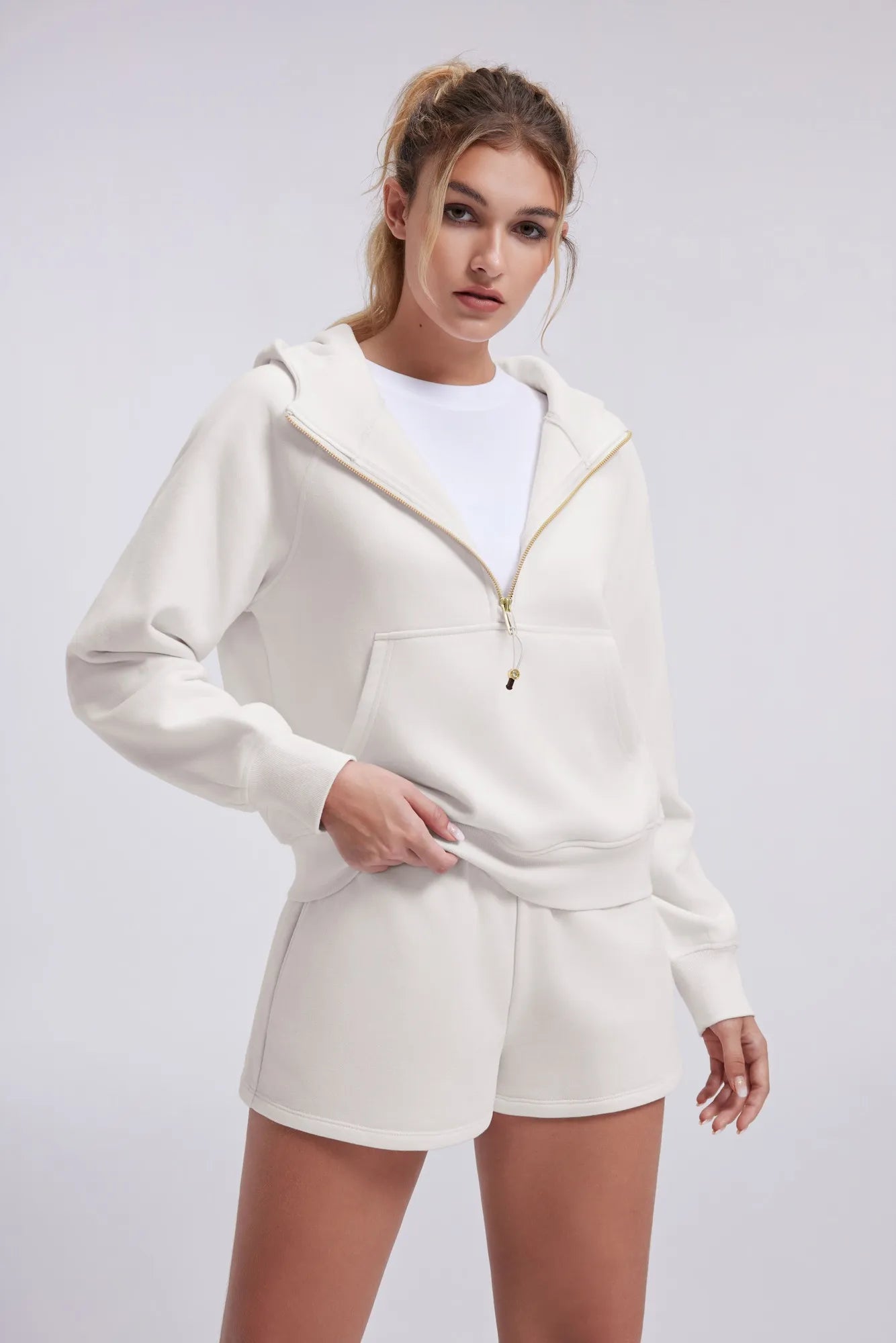 Gold Half Zip up Cotton Hoodies Sweatshirt-SUUKSESS-SUUKSESS
