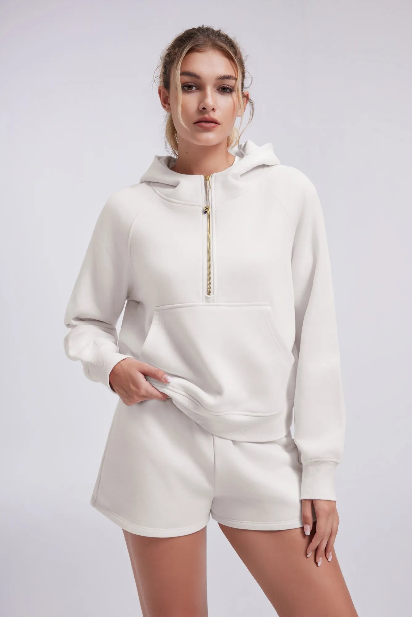 Gold Half Zip up Cotton Hoodies Sweatshirt-SUUKSESS-SUUKSESS