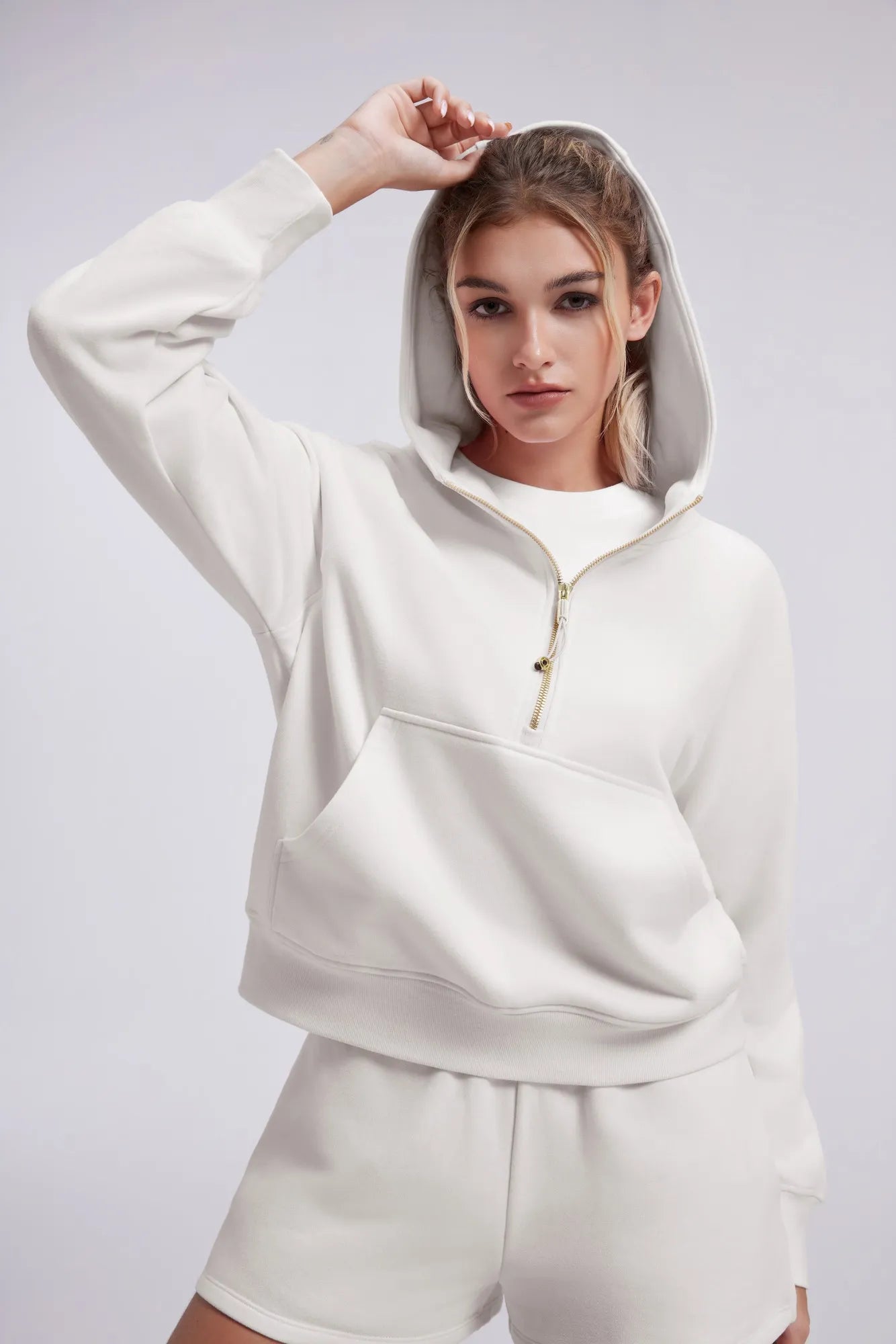 Gold Half Zip up Cotton Hoodies Sweatshirt-SUUKSESS-SUUKSESS