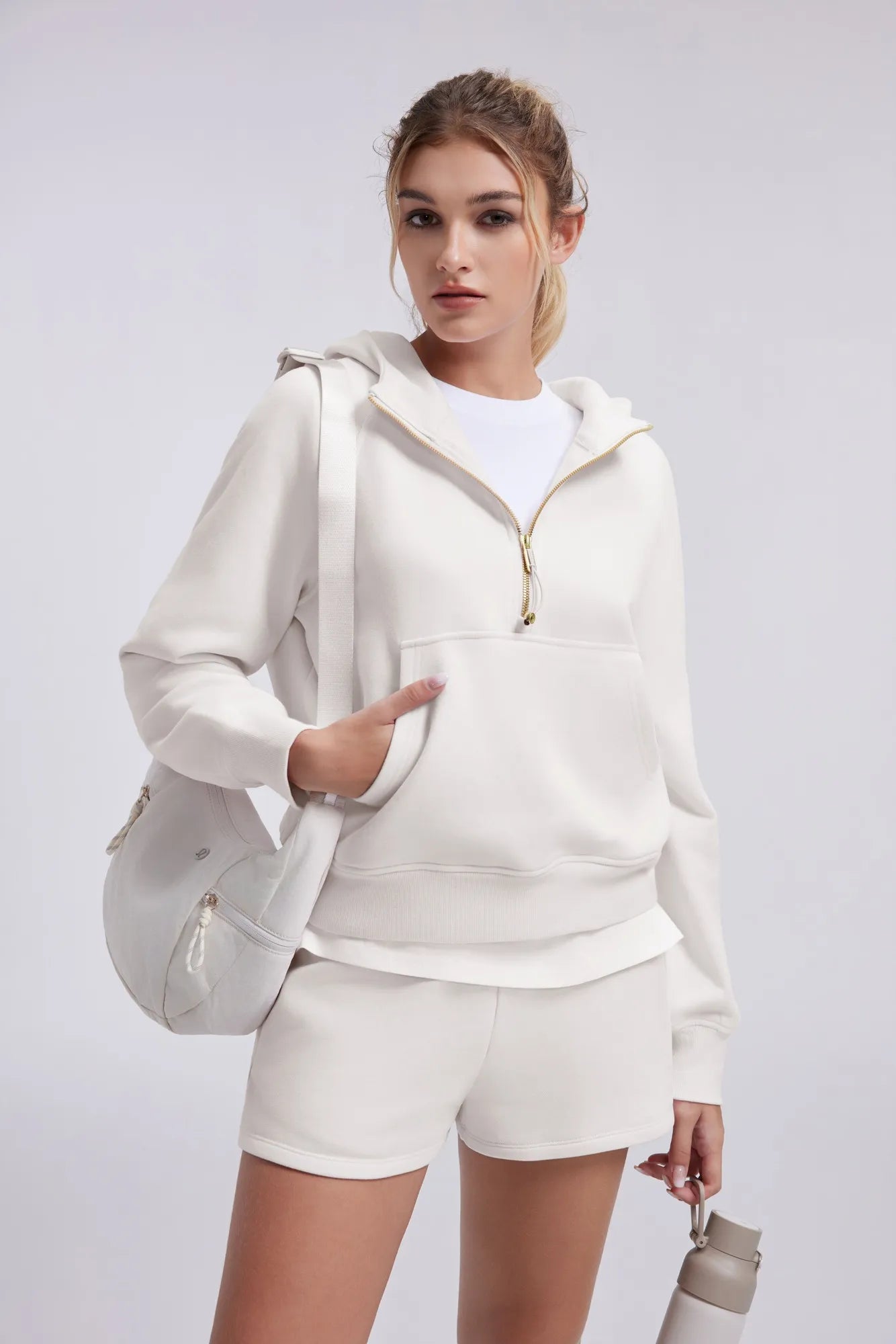 Gold Half Zip up Cotton Hoodies Sweatshirt-SUUKSESS-SUUKSESS