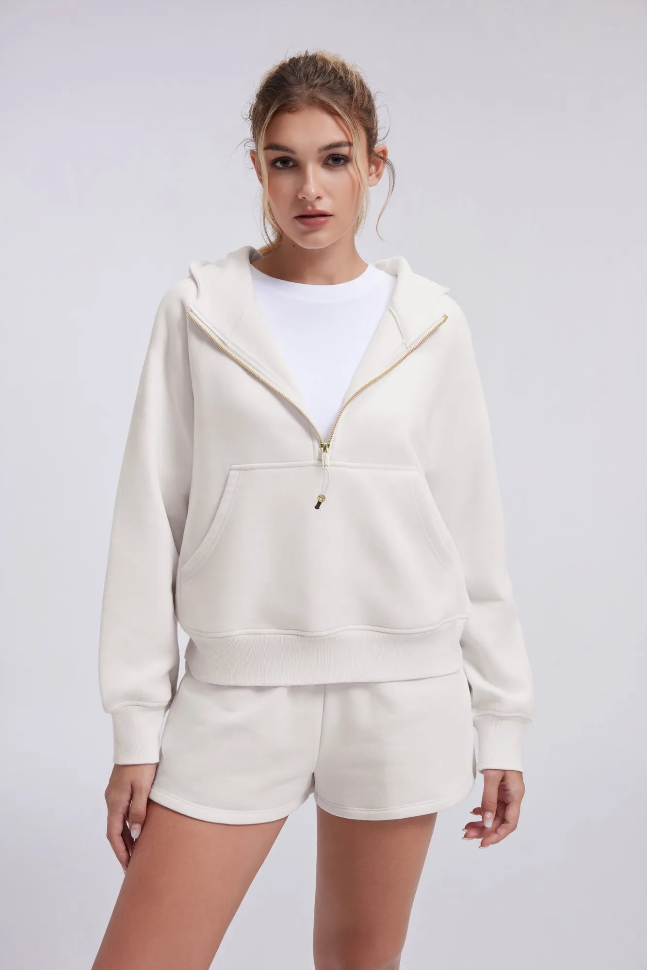 Gold Half Zip up Cotton Hoodies Sweatshirt-SUUKSESS-SUUKSESS