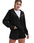Gold Half Zip up Cotton Hoodies Sweatshirt-SUUKSESS-Black-XS-SUUKSESS