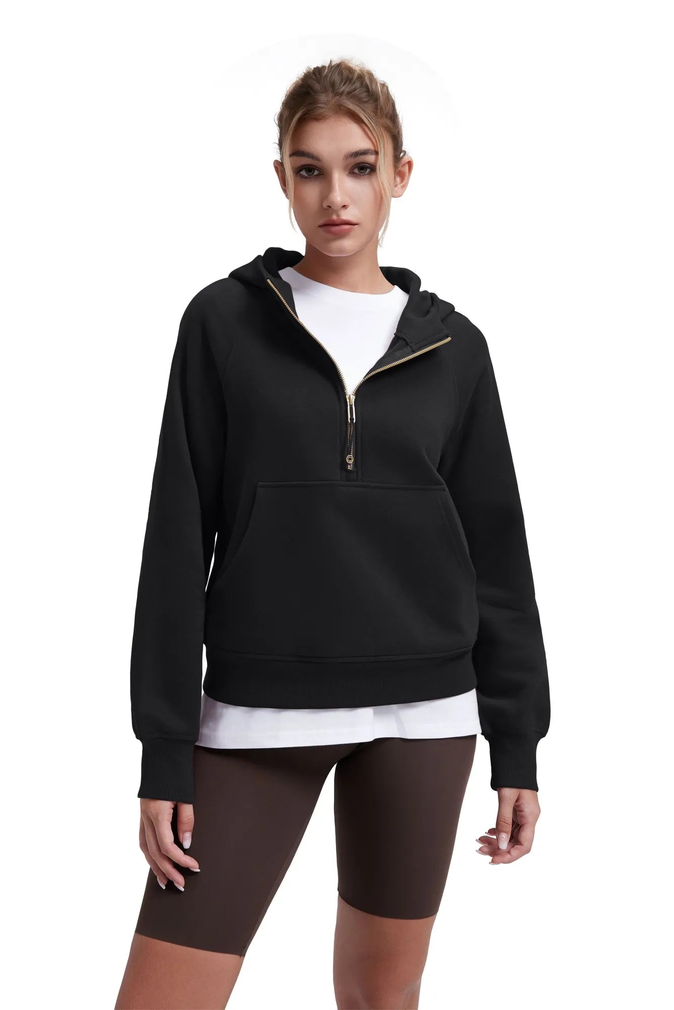 Gold Half Zip up Cotton Hoodies Sweatshirt-SUUKSESS-SUUKSESS