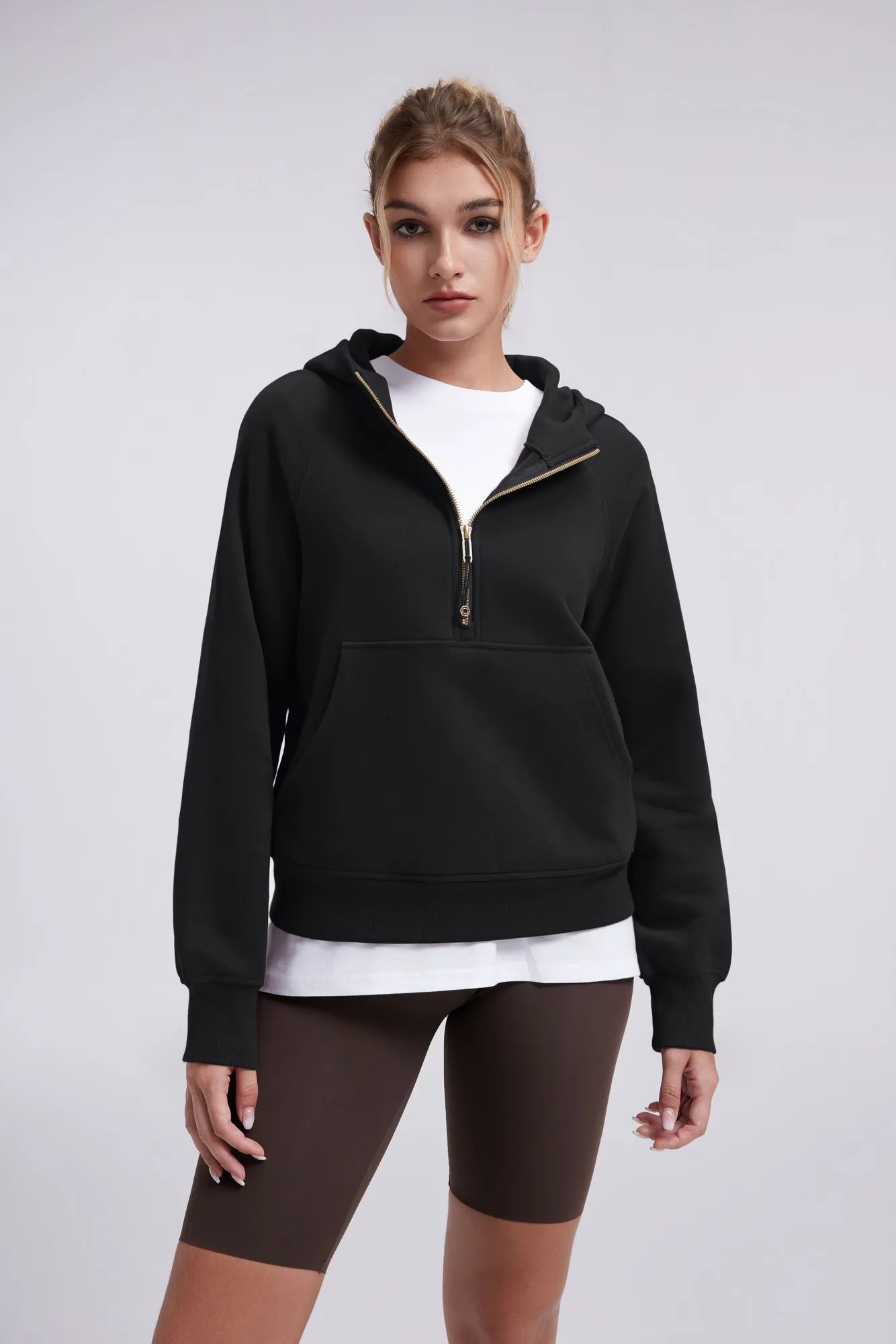 Gold Half Zip up Cotton Hoodies Sweatshirt-SUUKSESS-SUUKSESS