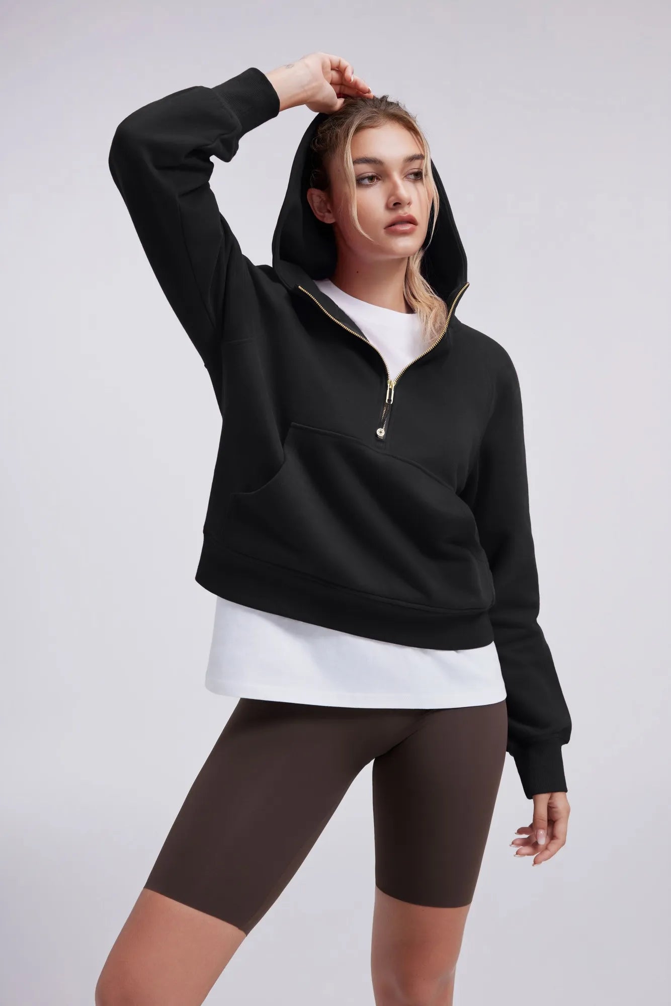 Gold Half Zip up Cotton Hoodies Sweatshirt-SUUKSESS-SUUKSESS