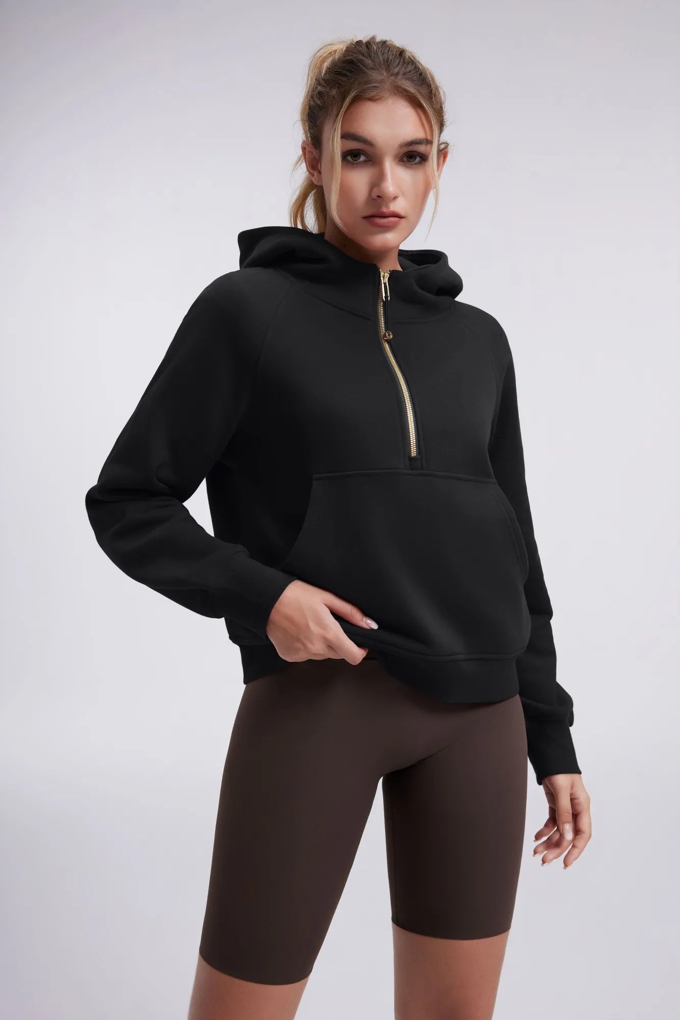 Gold Half Zip up Cotton Hoodies Sweatshirt-SUUKSESS-SUUKSESS
