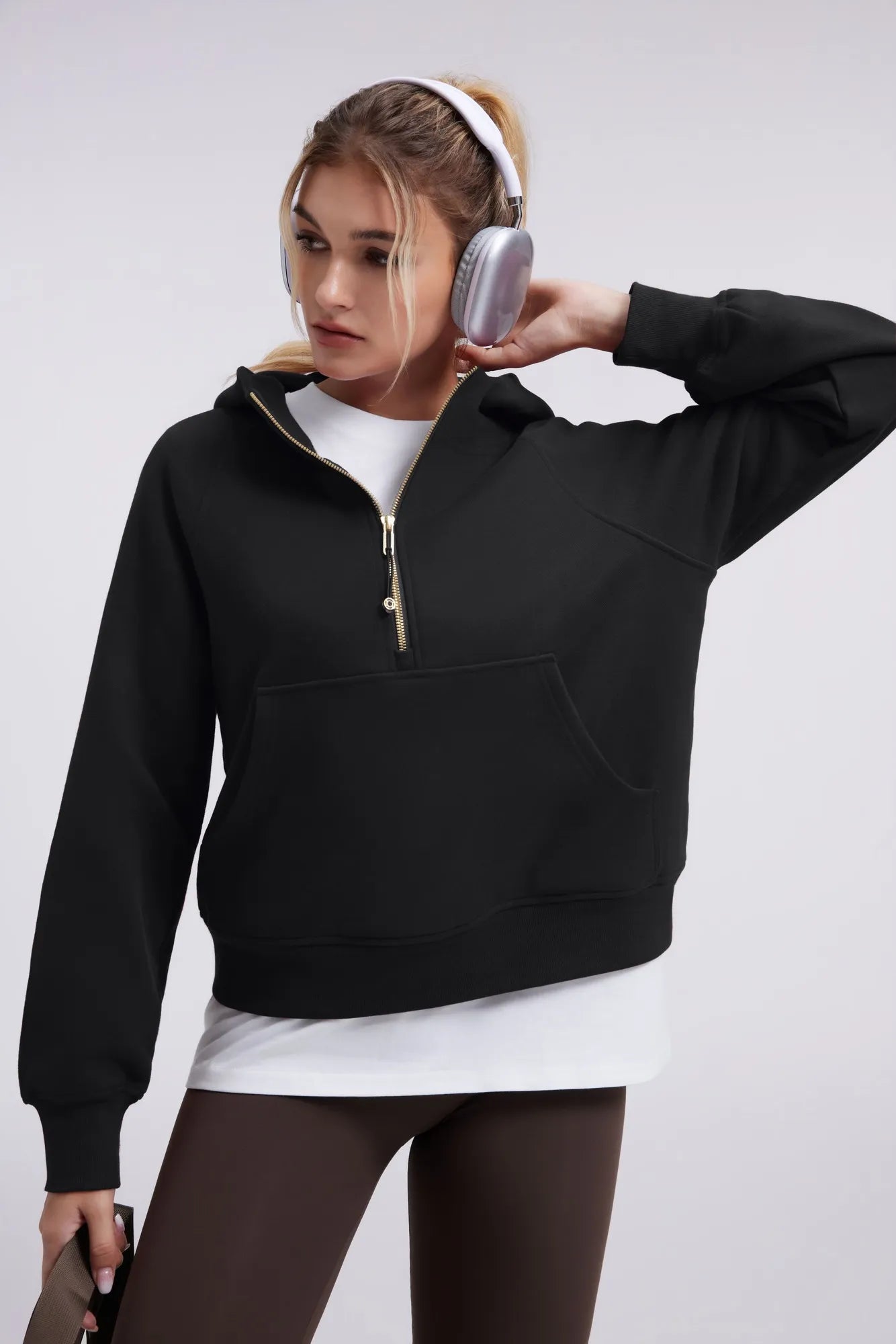 Gold Half Zip up Cotton Hoodies Sweatshirt-SUUKSESS-SUUKSESS