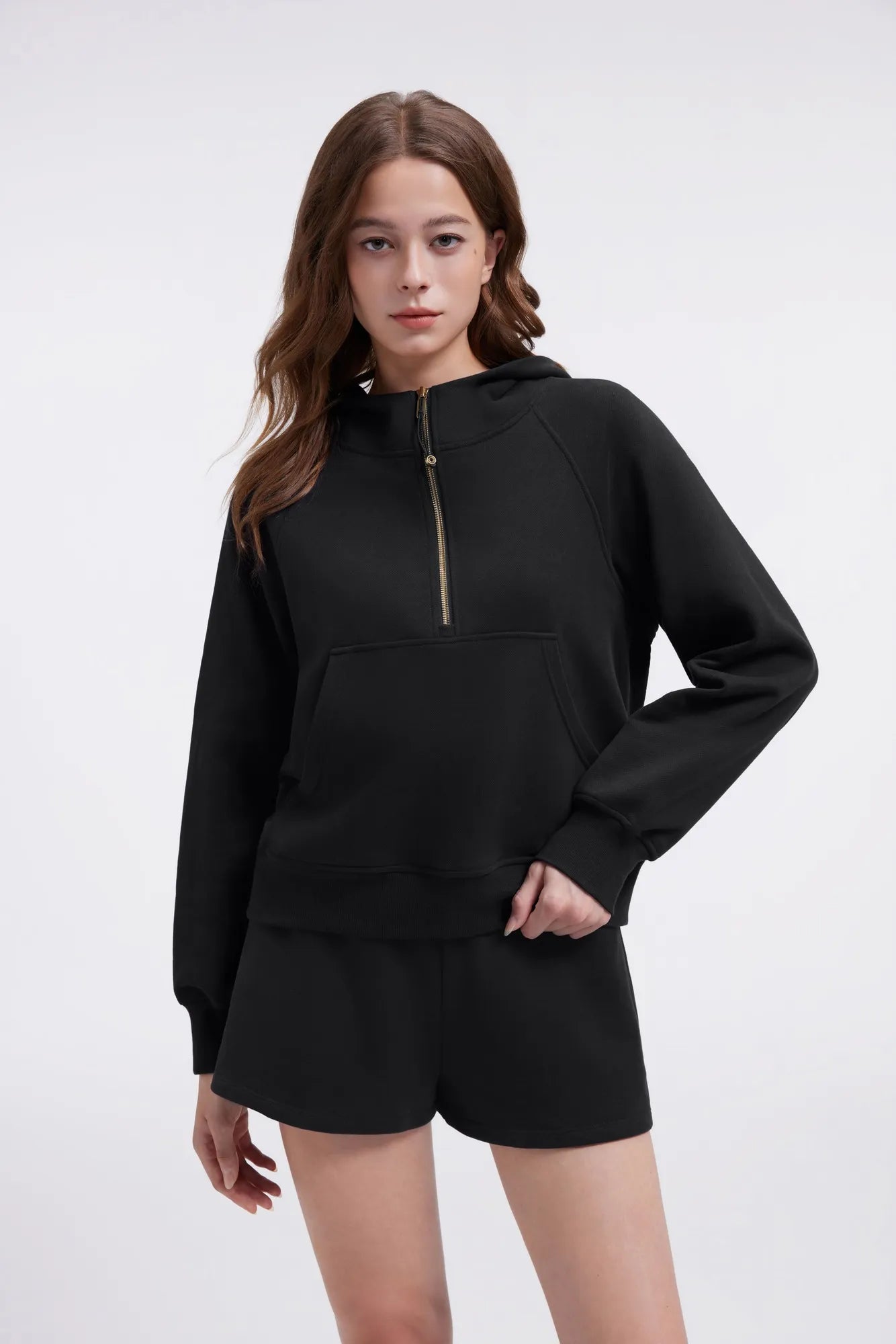 Gold Half Zip up Cotton Hoodies Sweatshirt-SUUKSESS-SUUKSESS